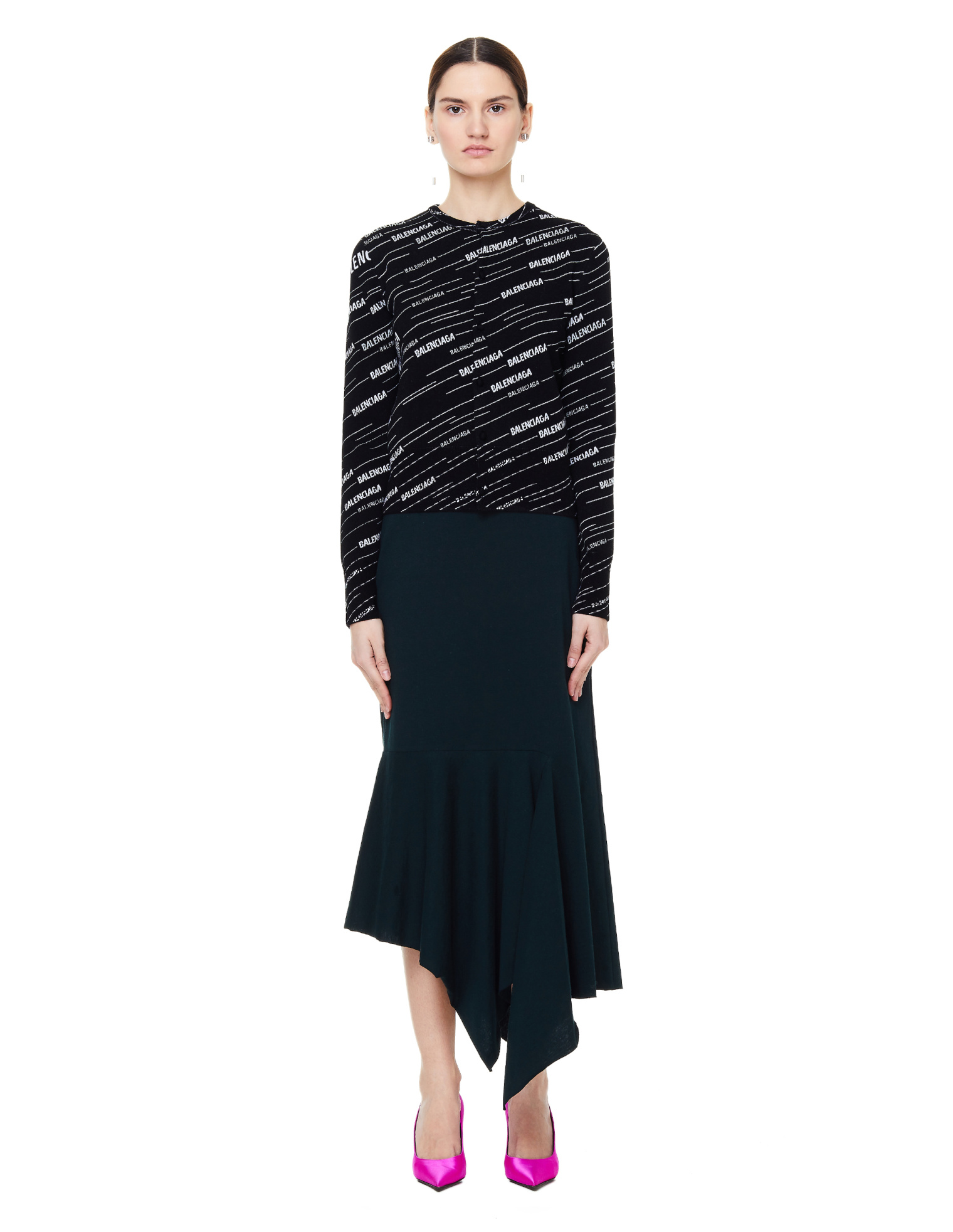 Balenciaga Хлопковая зеленая юбка с воланом