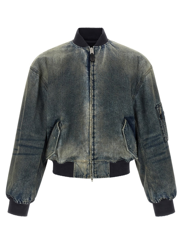 Balenciaga distressed denim bomber jacket