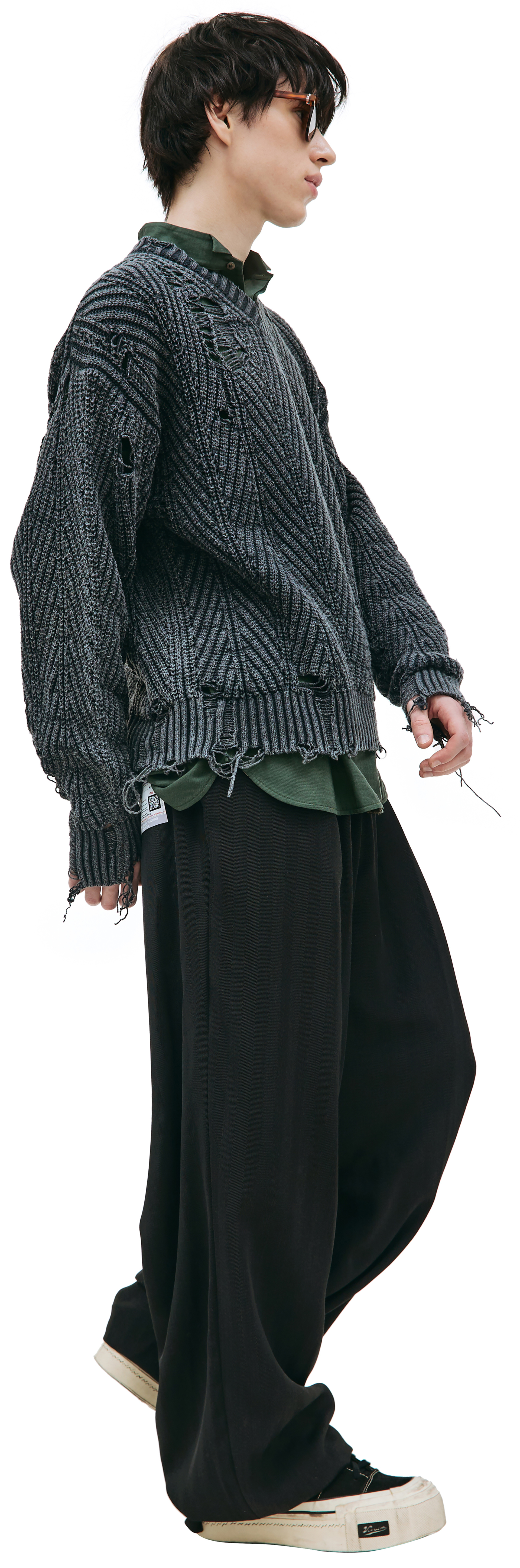 Maison Mihara Yasuhiro Rib knit distressing sweater