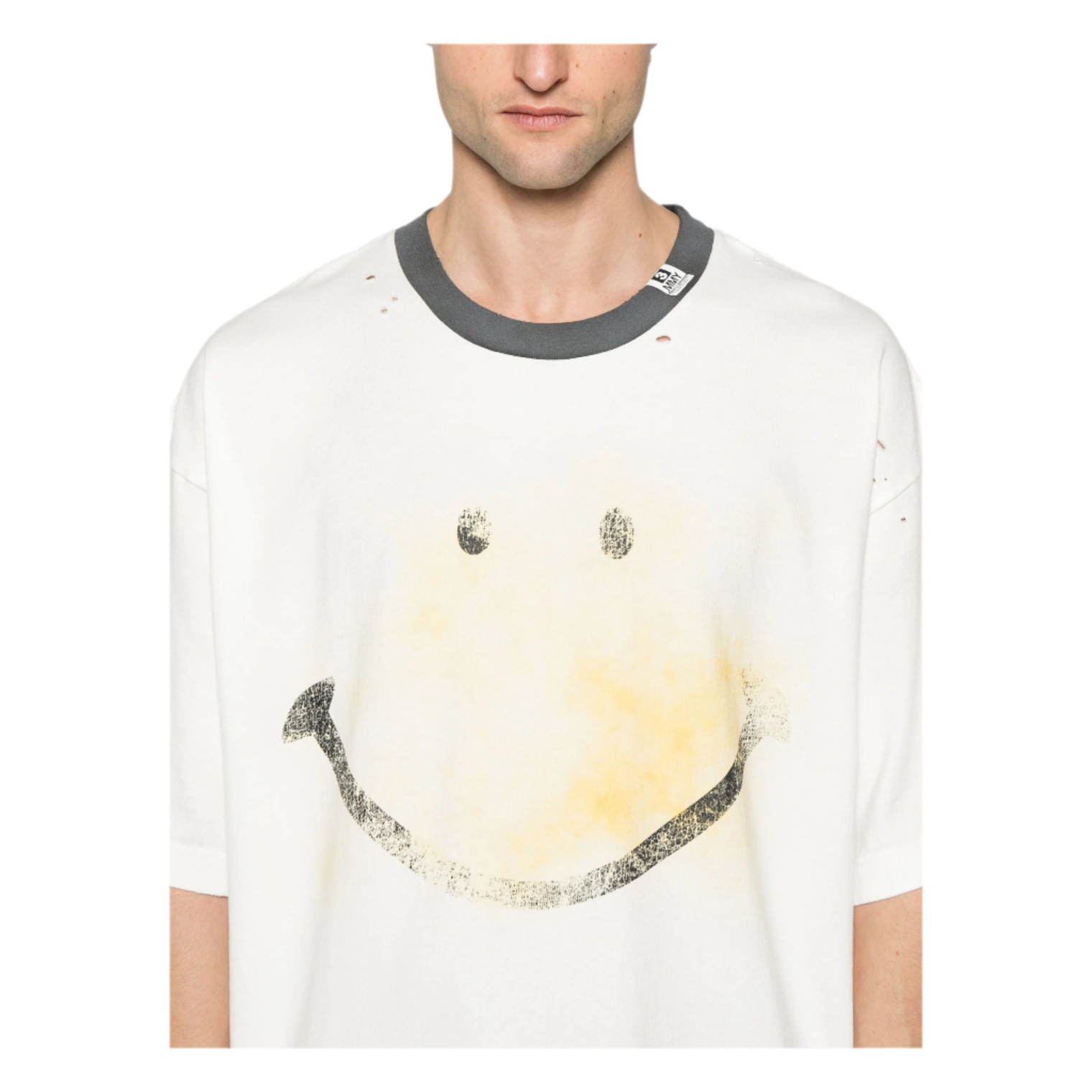 Maison Mihara Yasuhiro Smily Face Printed Distressed T-Shirt