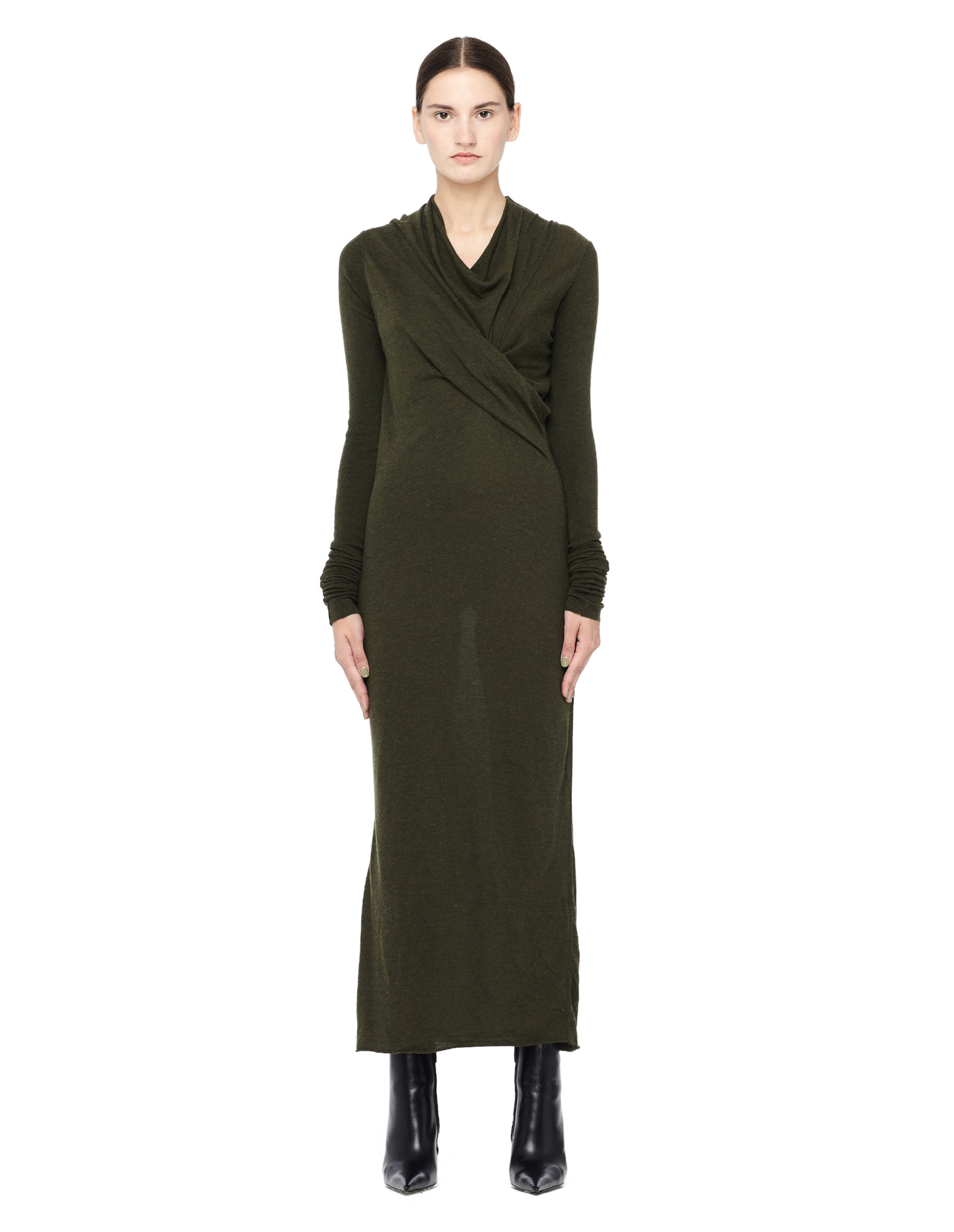 Rick Owens Lilies Платье цвета хаки с драпировкой