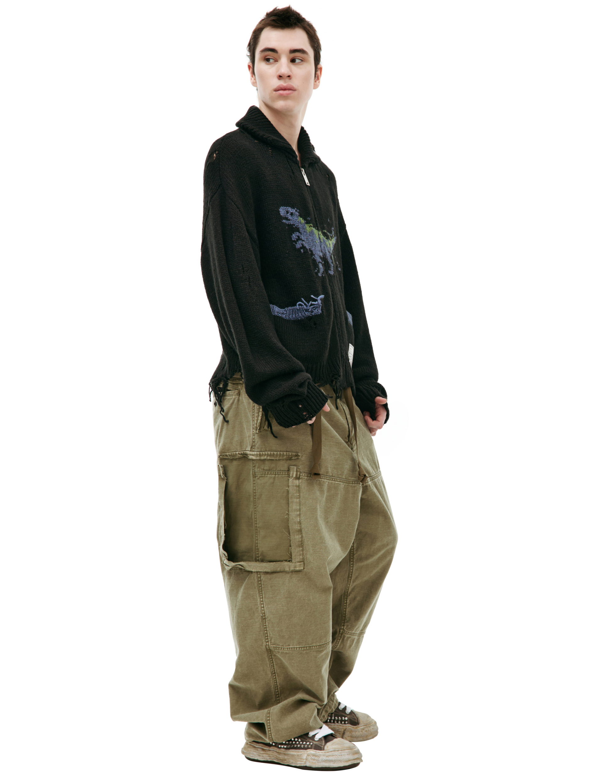 Maison Mihara Yasuhiro \'Dinosaur-intarsia\' knitted cardigan