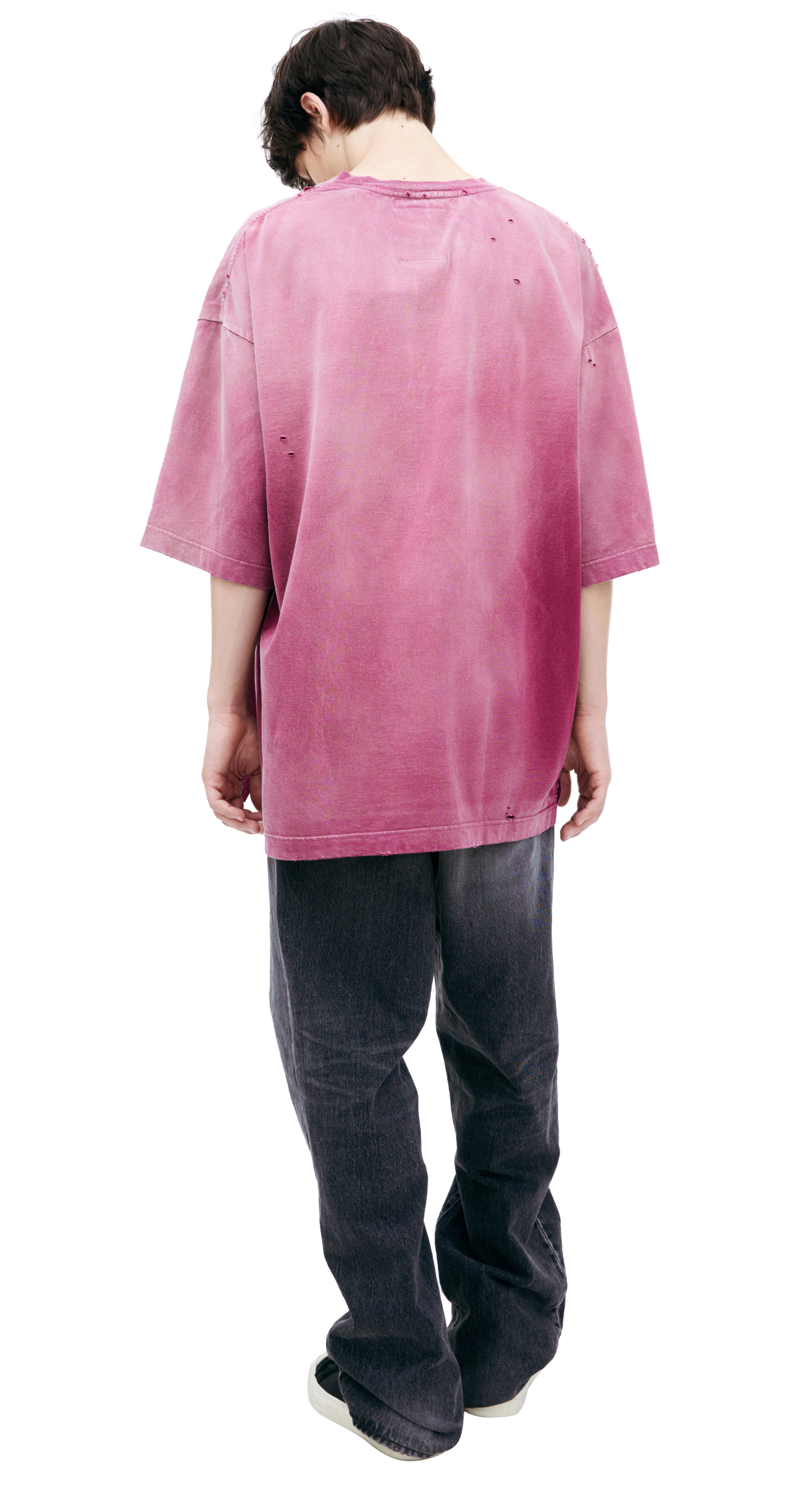 Maison Mihara Yasuhiro Футболка-A15TS621 фейк карман на груди,дырявый,лого на груди,выстиранный бордовый