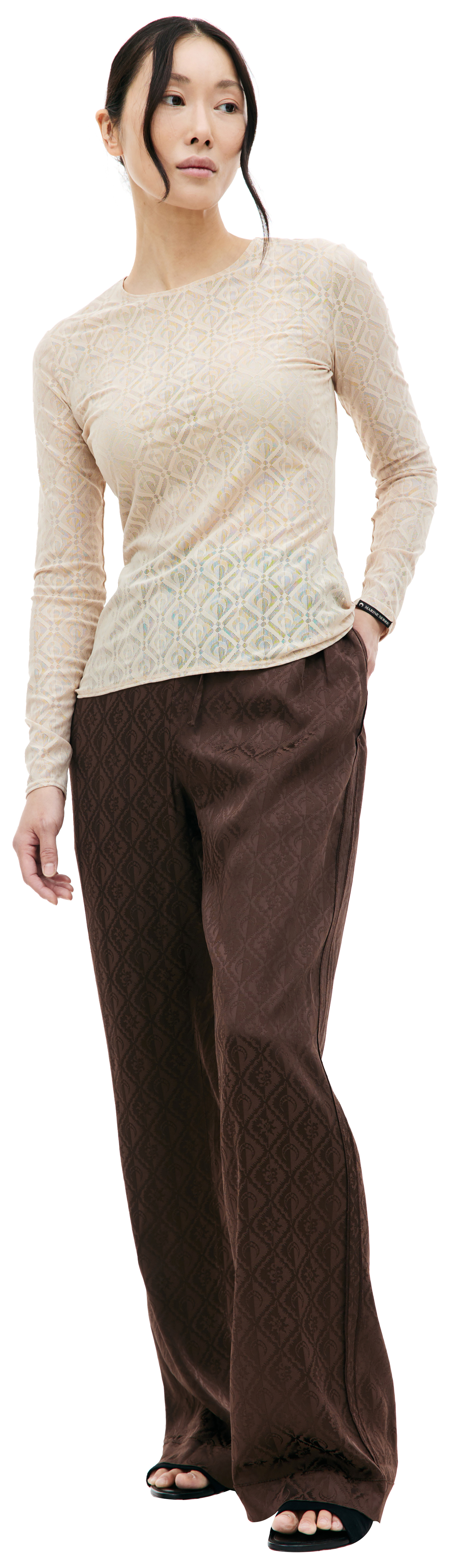 MARINE SERRE Beige Moon logo longsleeve