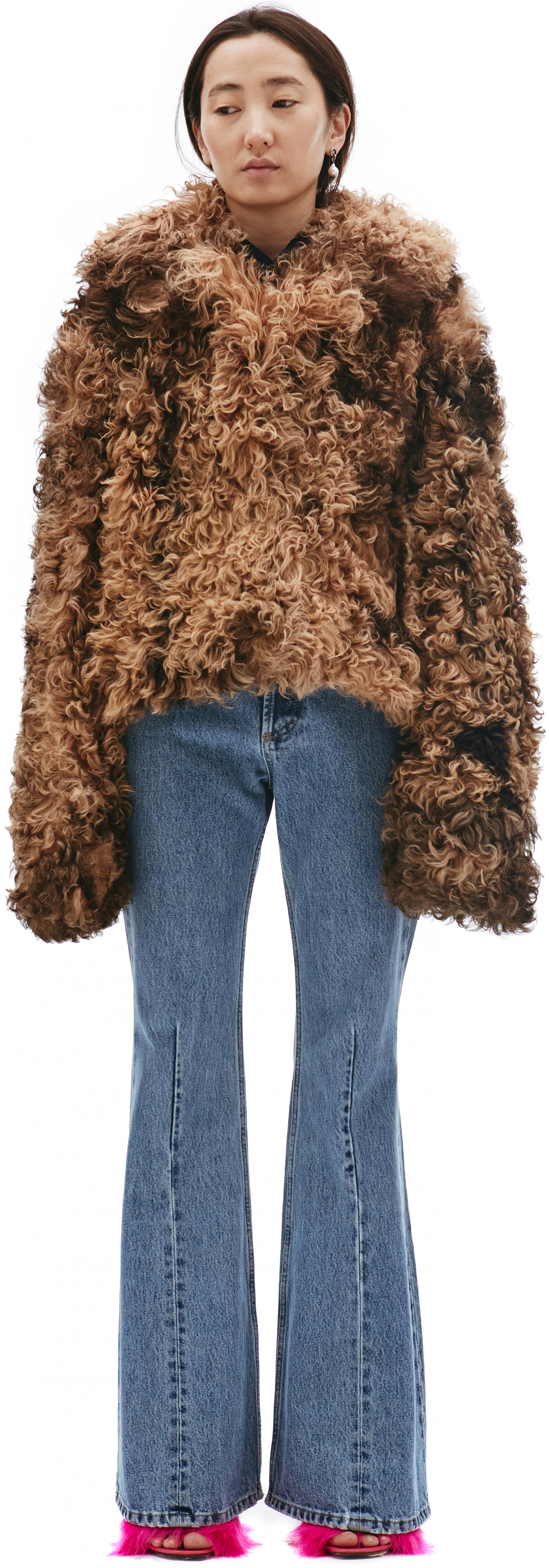 VETEMENTS Cropped Brown Sheepskin Fur Coat