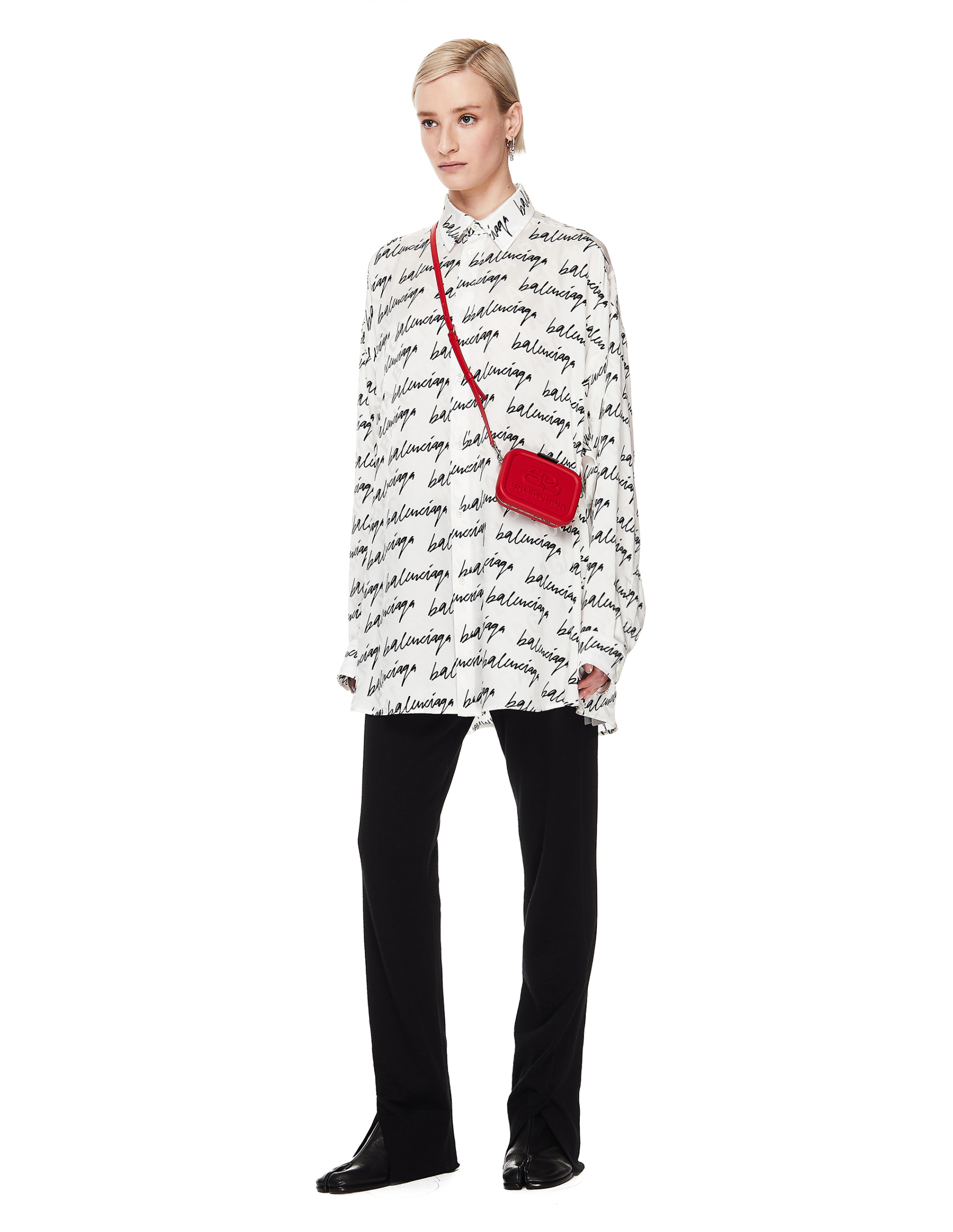Balenciaga White Silk Scribble Printed Shirt