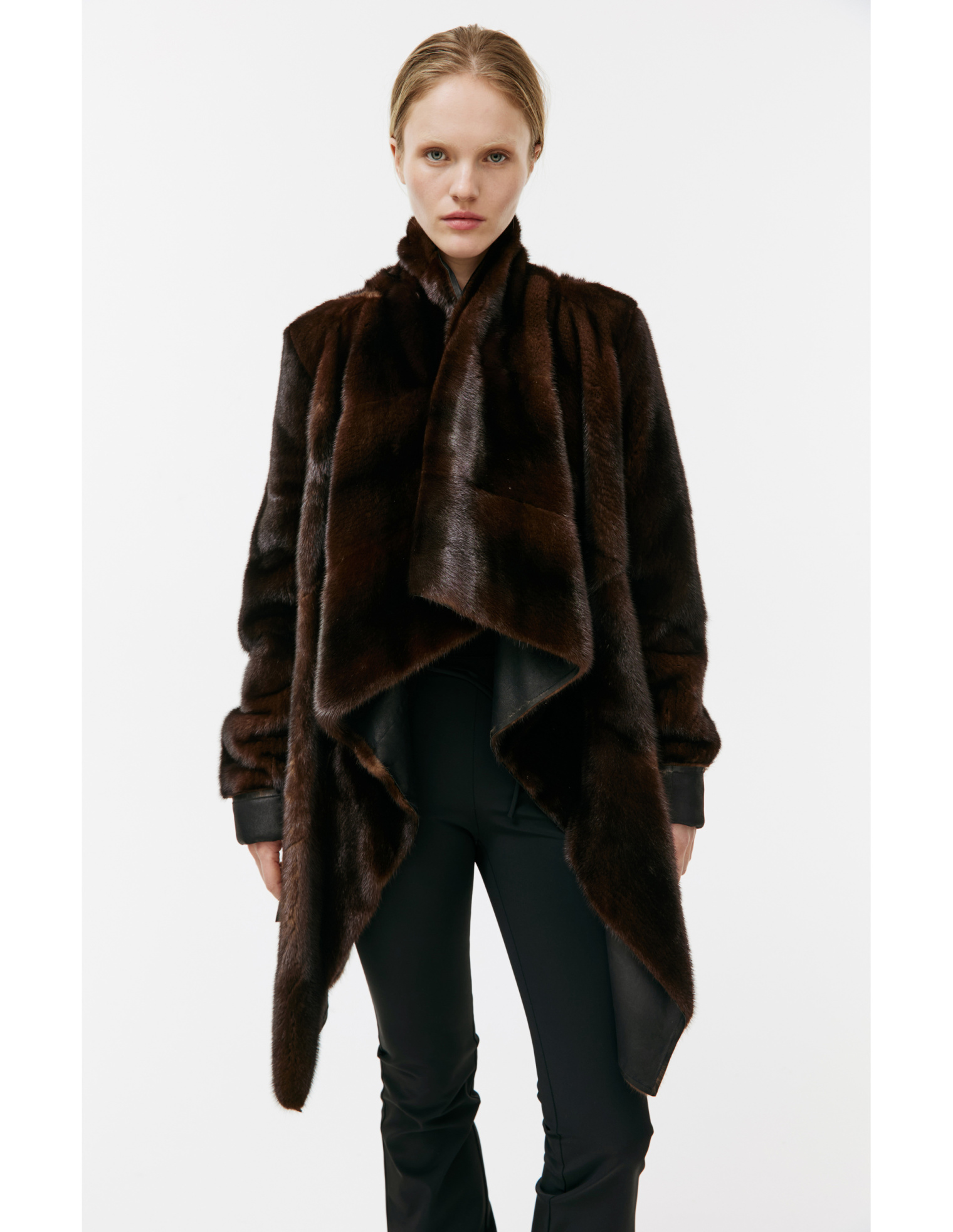 Buy HUN Rick Owens men black double-faced mink fur coat for 