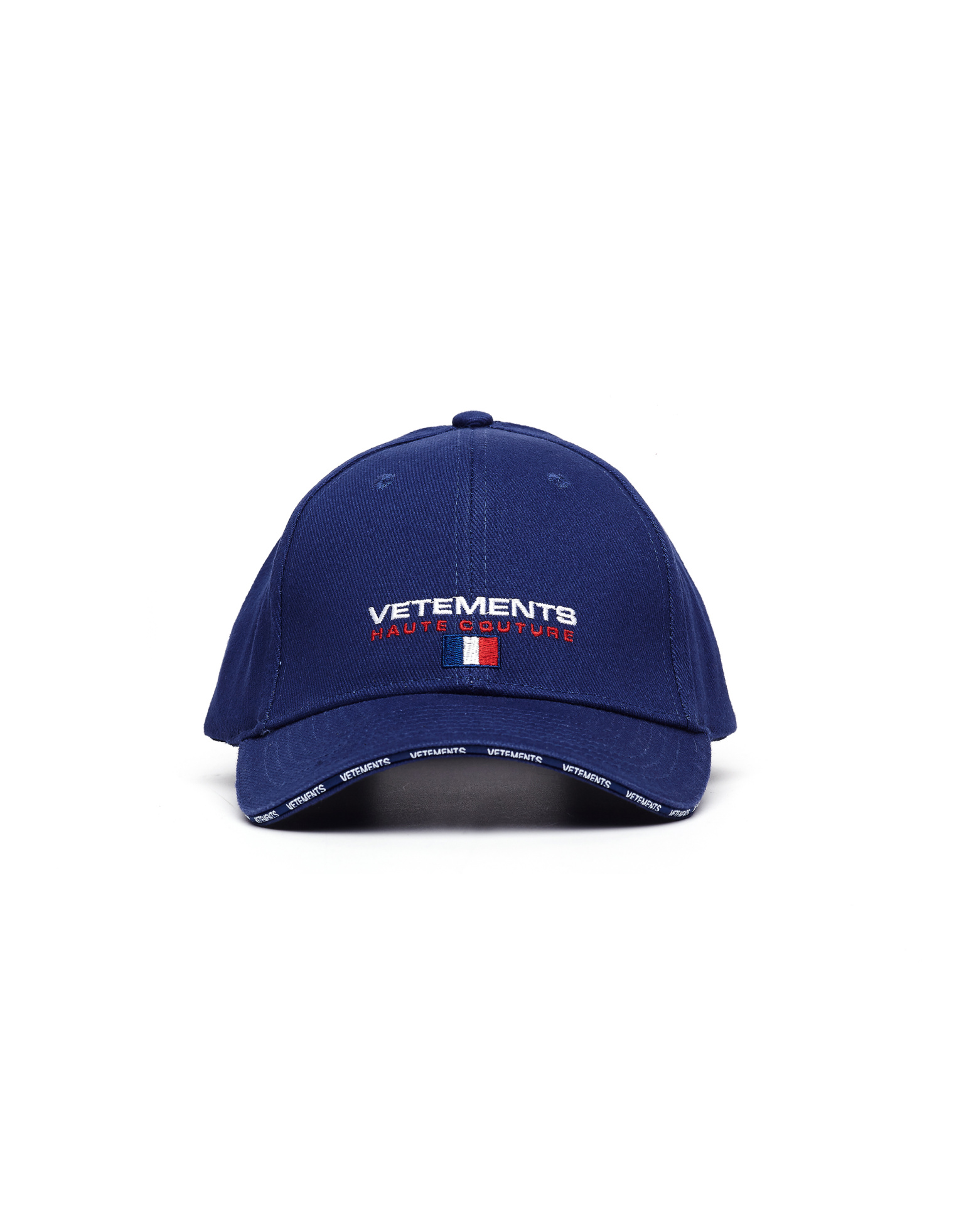 Buy VETEMENTS men navy blue haute couture cap for £211 online on 