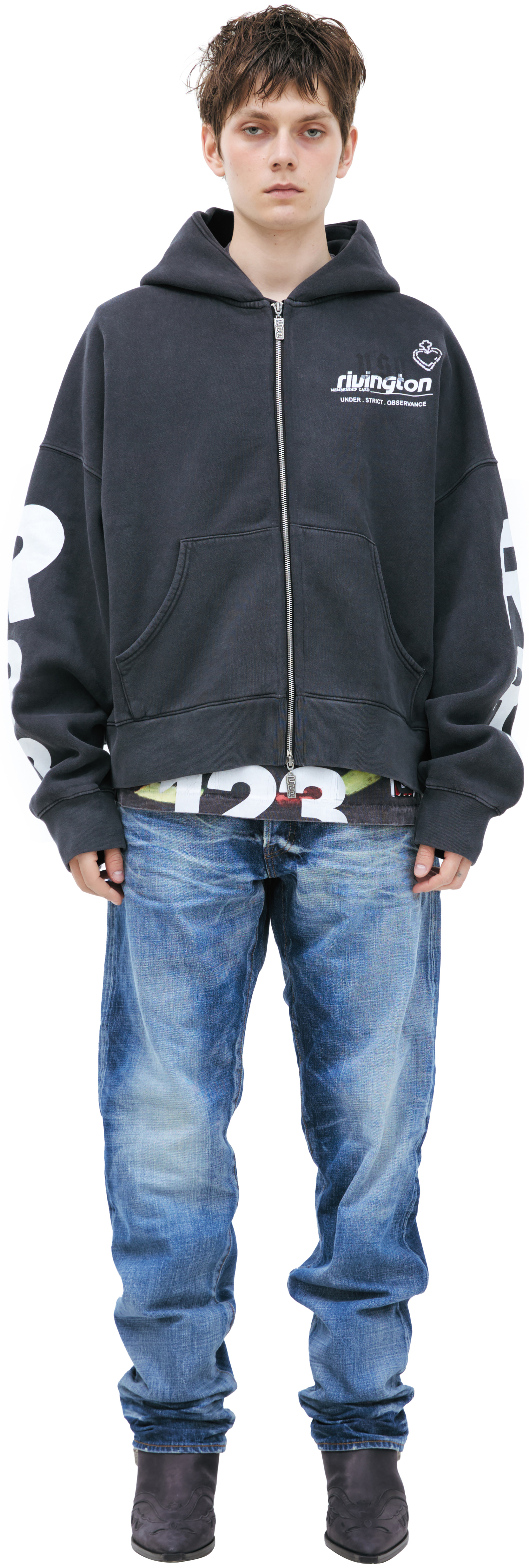 RRR123 Dark grey zip-up hoodie