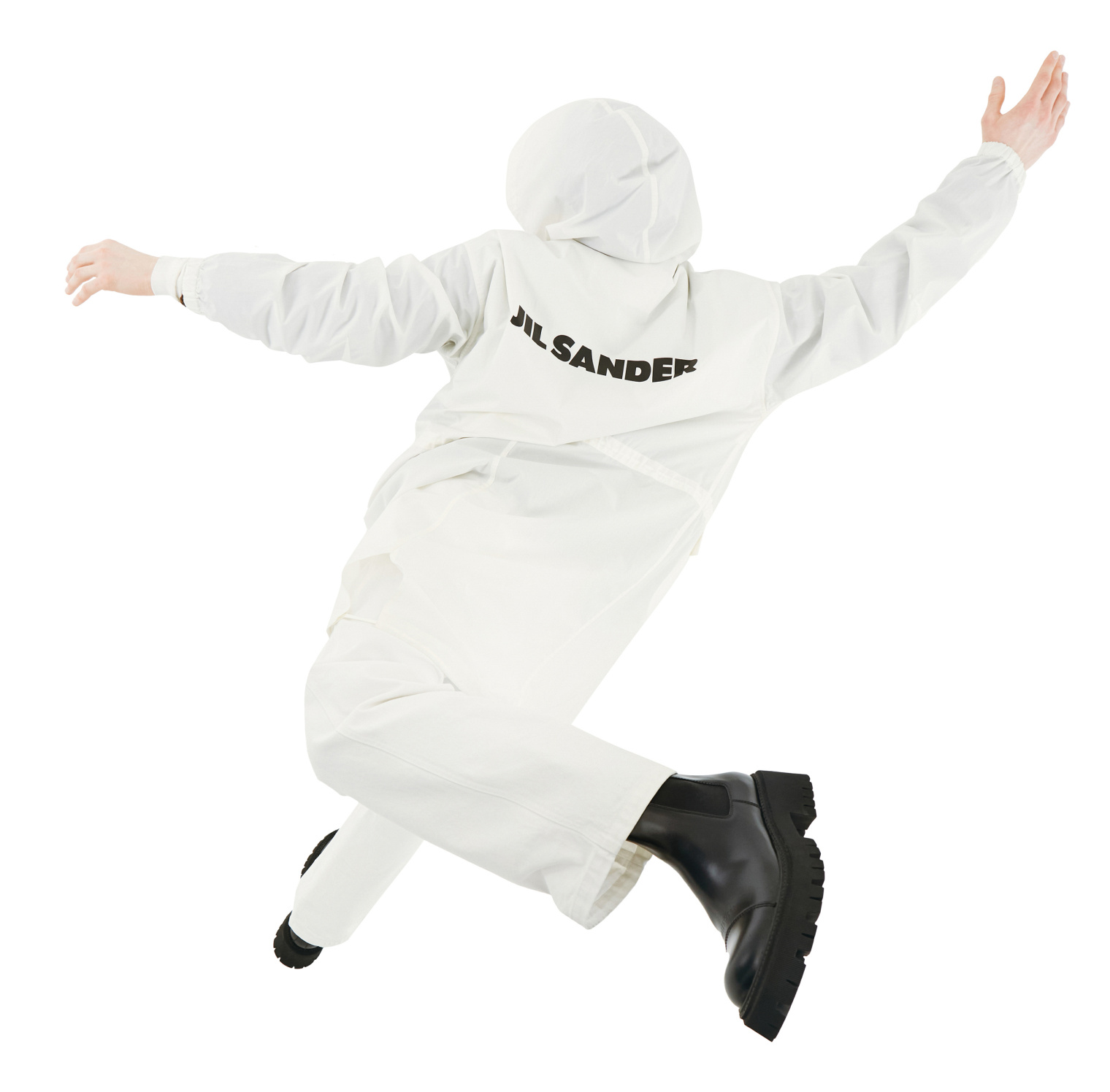 Jil Sander White Cotton Logo Printed Parka