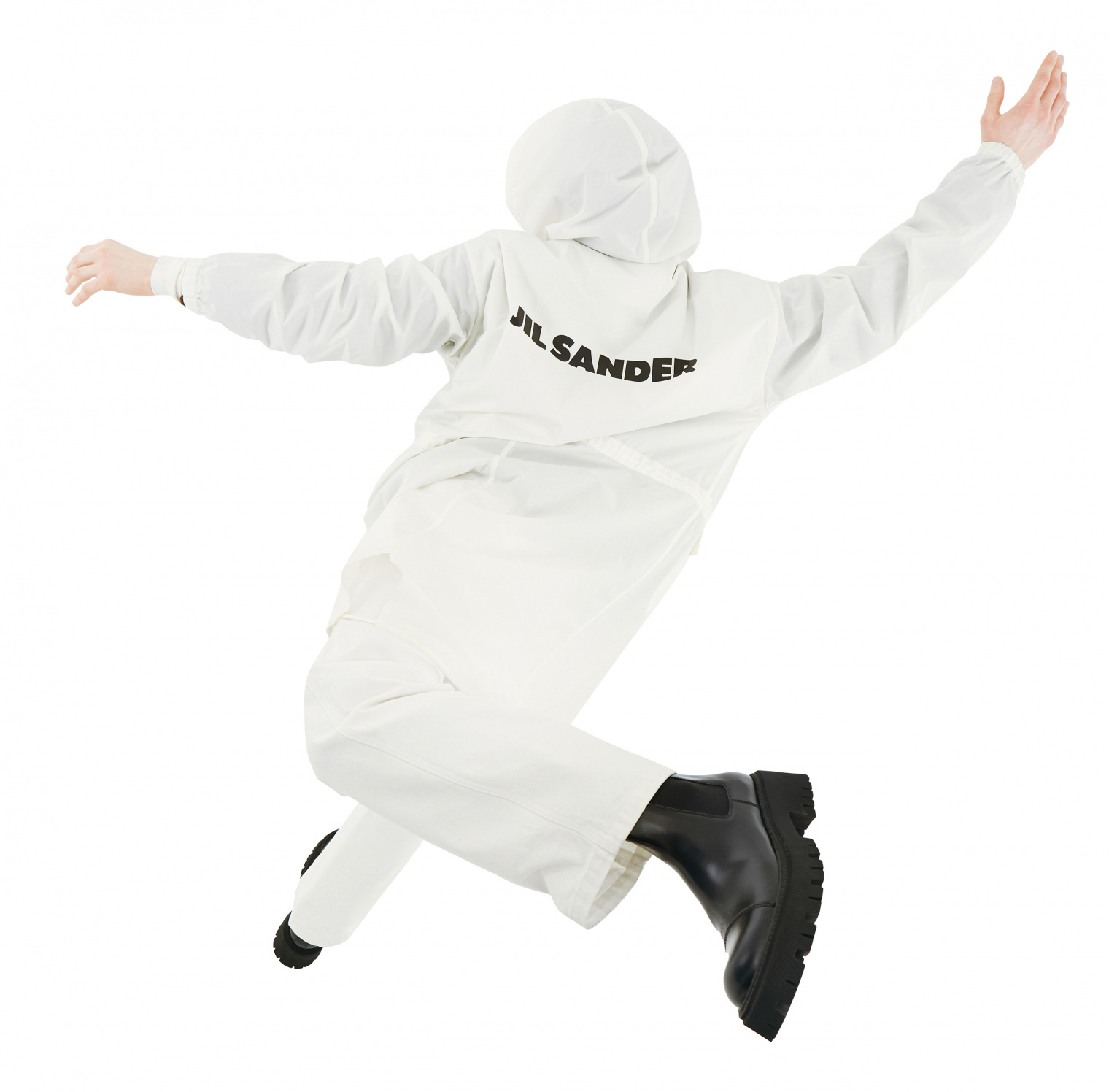 Jil Sander White Cotton Logo Printed Parka