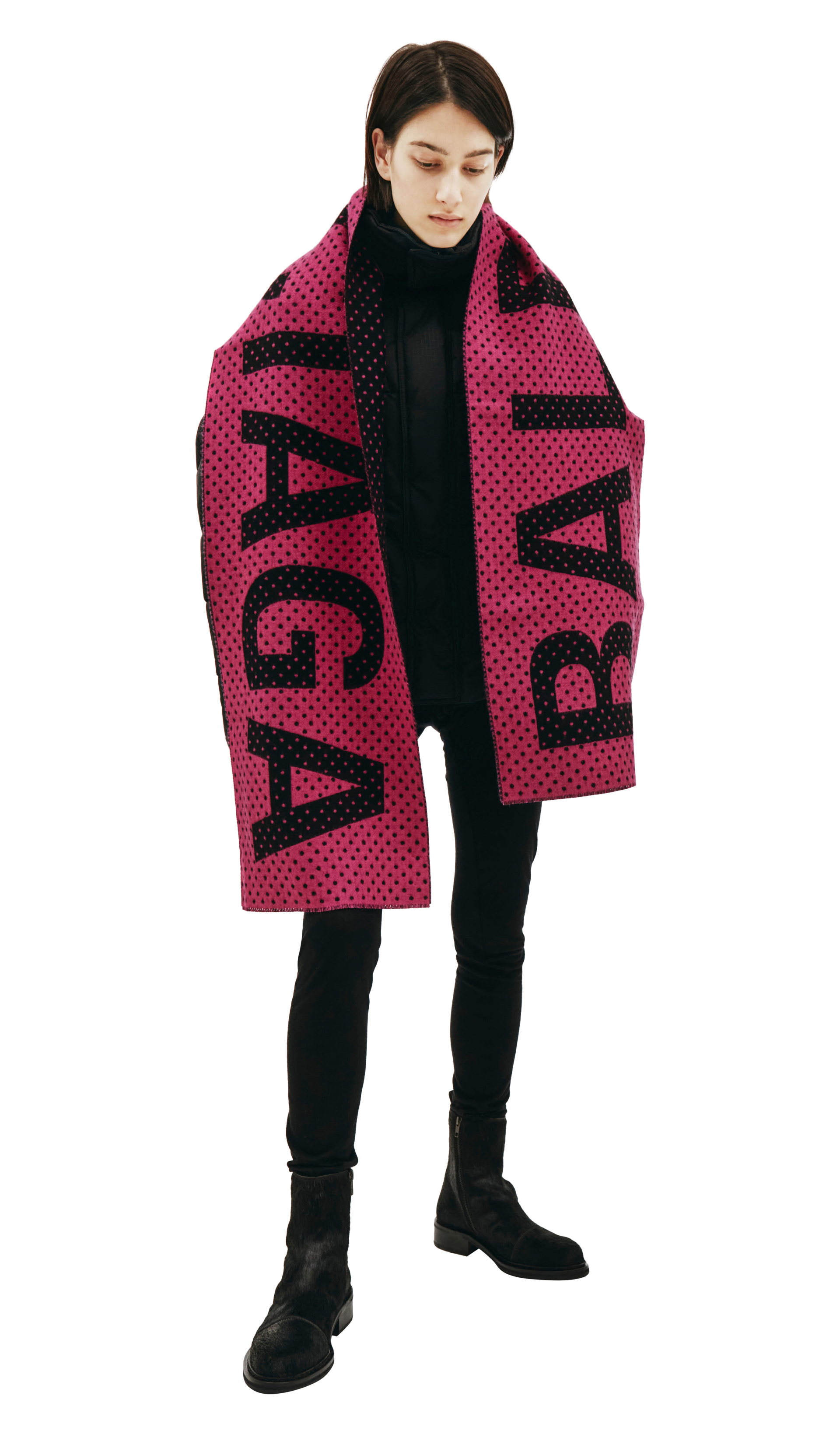 Balenciaga Pink Logo Polka Dot Scarf