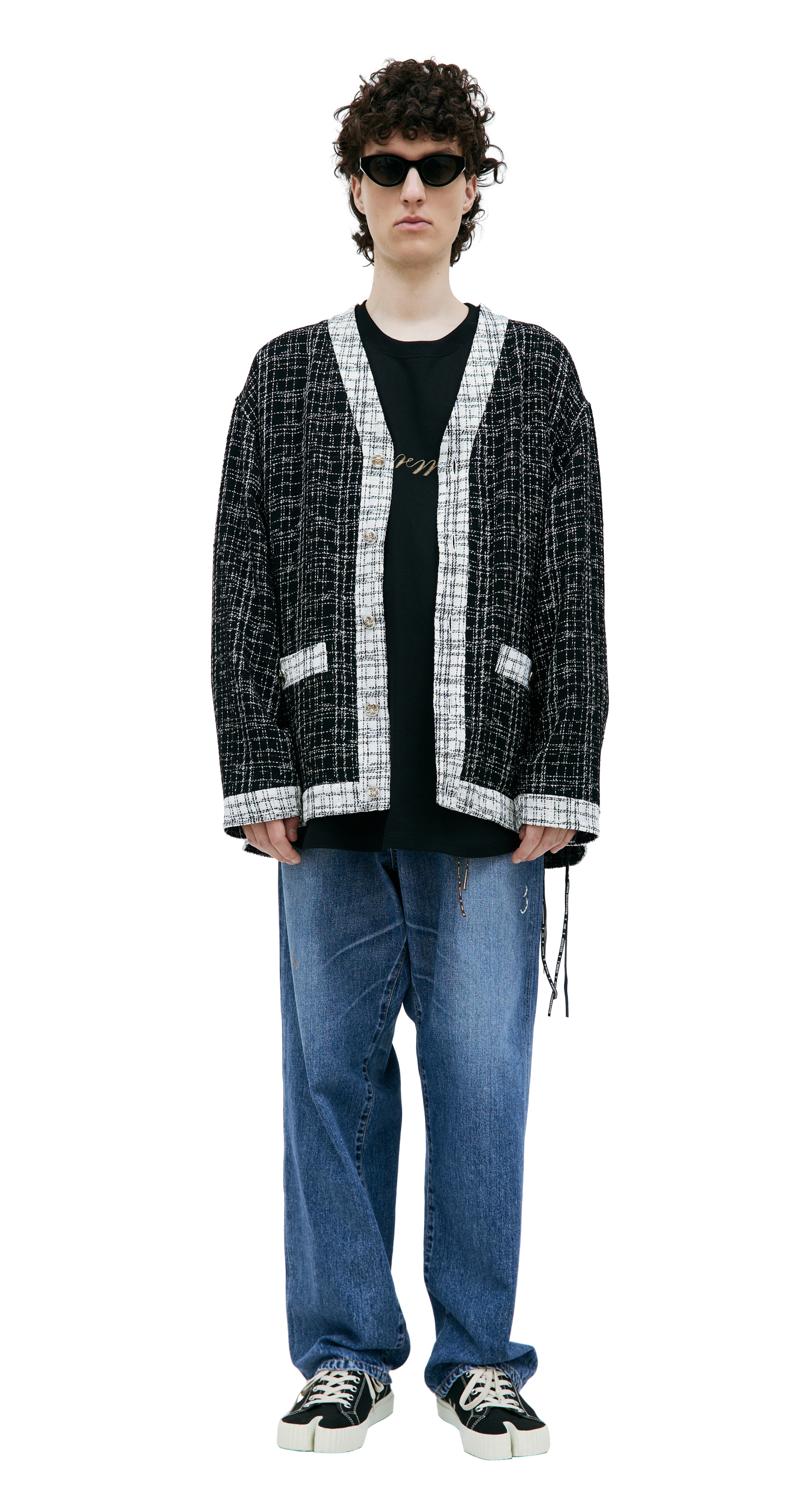 Mastermind WORLD Tweed Y-neck cardigan