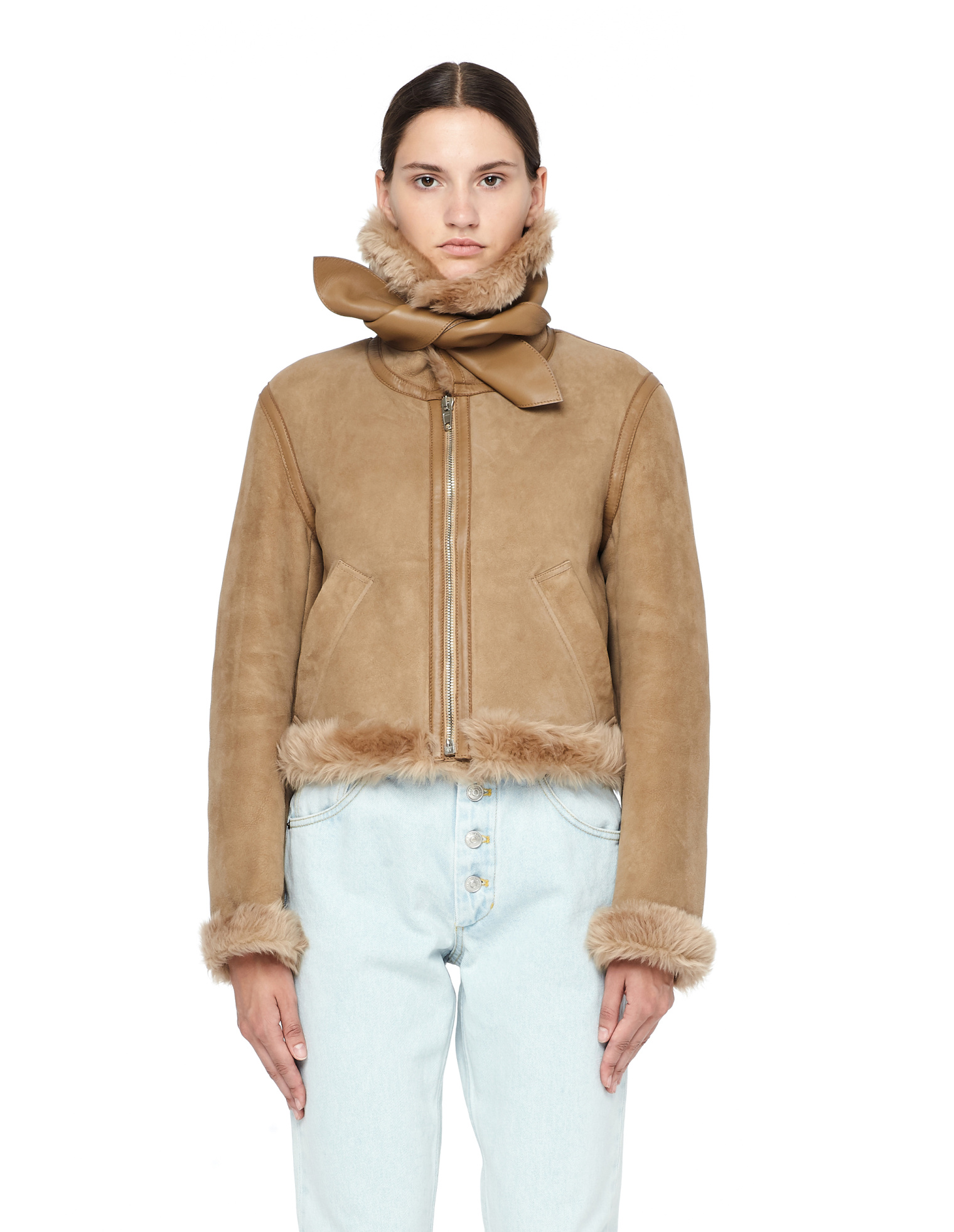 Balenciaga Shearling Beige Jacket with Scarf