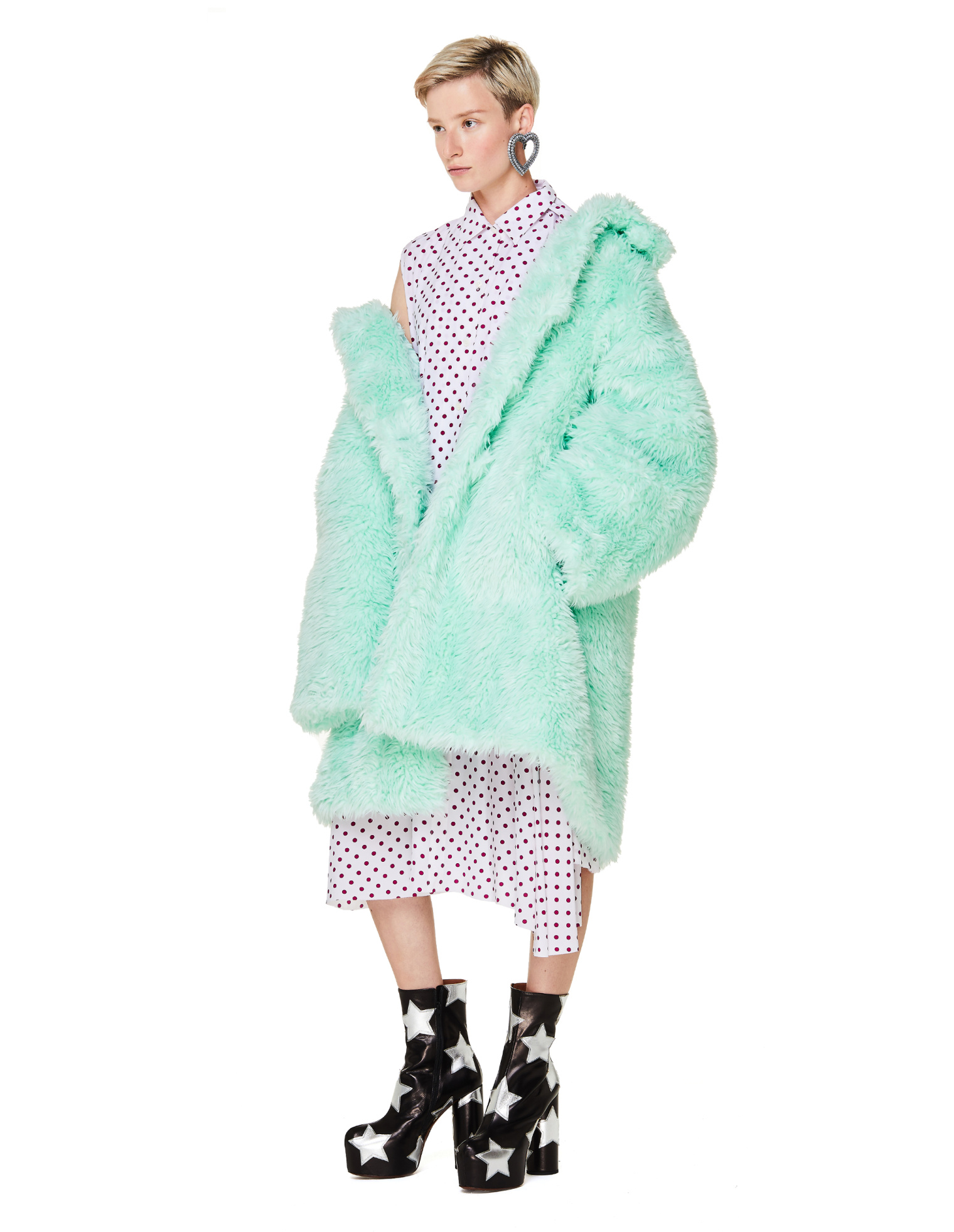 Balenciaga Green Faux Fur Swing Coat