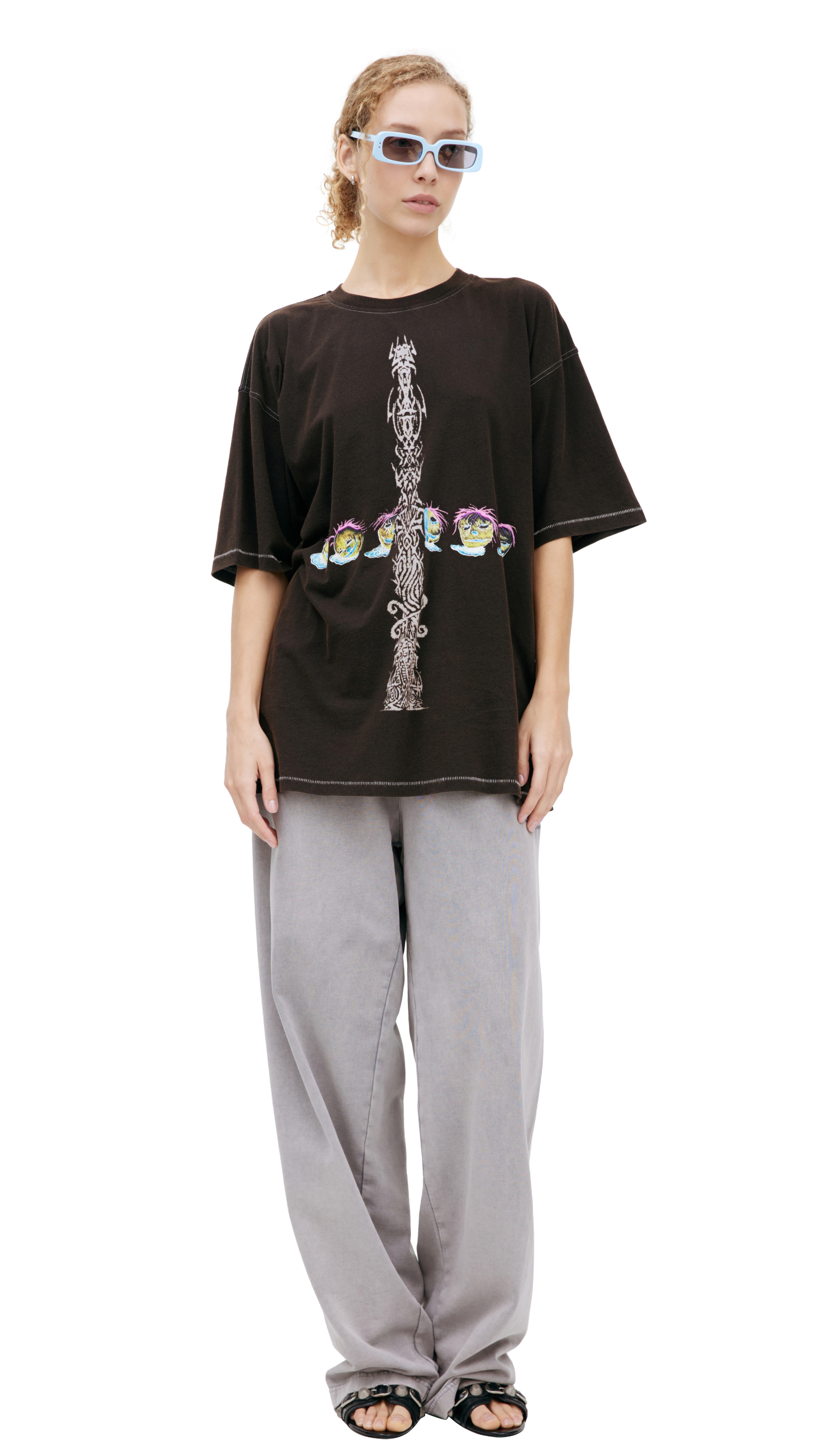 Buy Maison Margiela women black embroidered logo t-shirt for