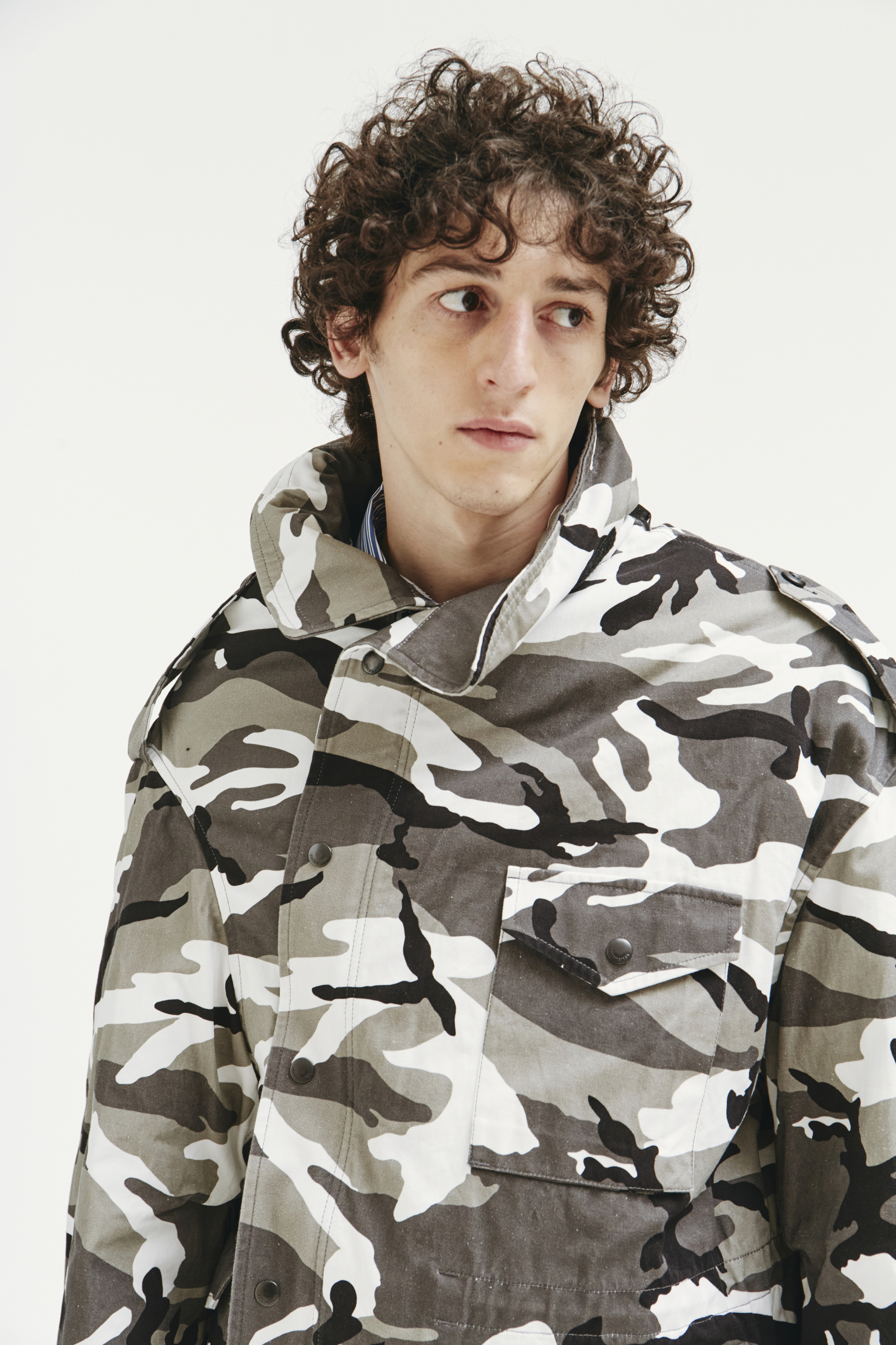 Balenciaga Off-shoulder Camouflage-print Military Parka