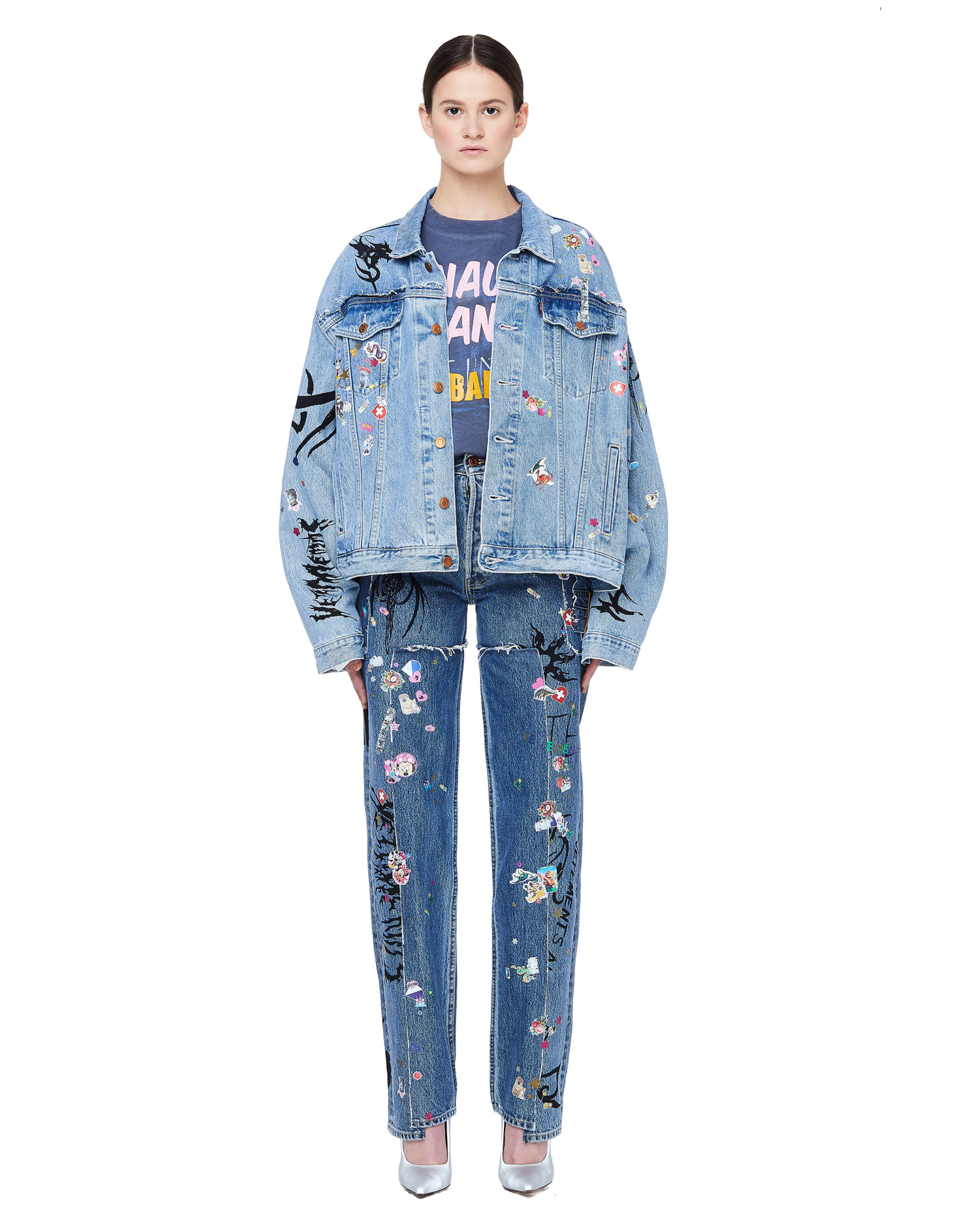 VETEMENTS Куртка из денима с принтами и стикерами