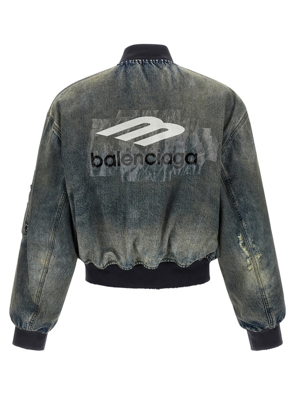 Balenciaga distressed denim bomber jacket