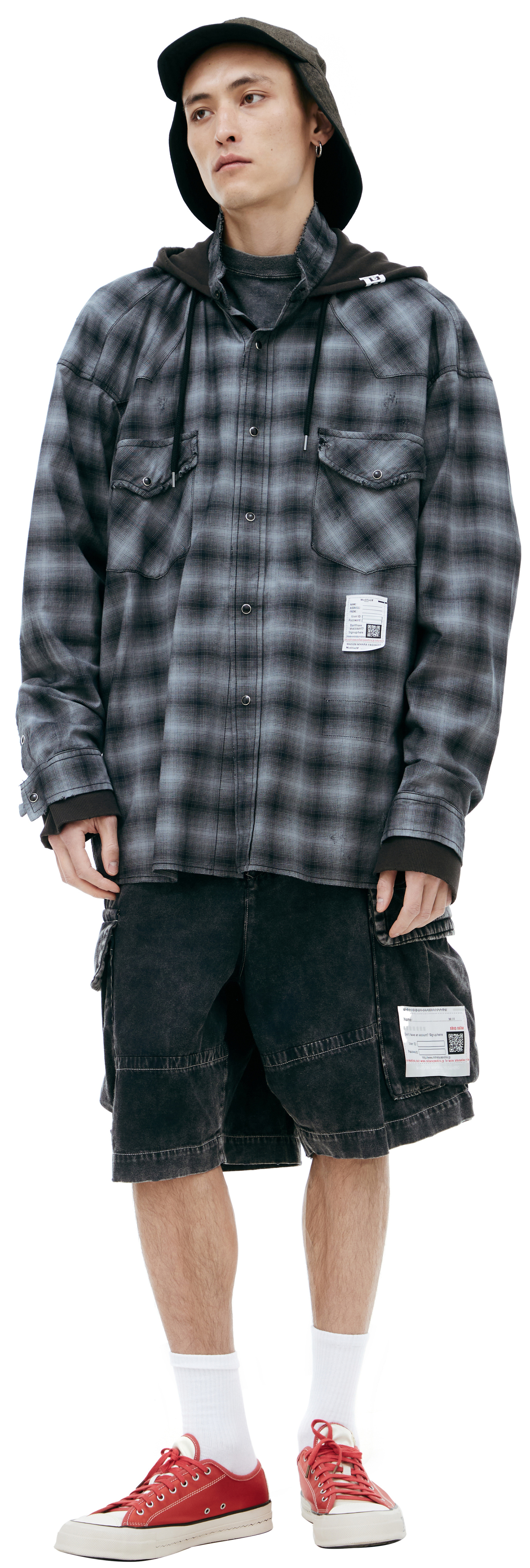 Maison Mihara Yasuhiro Hooded plaid shirt