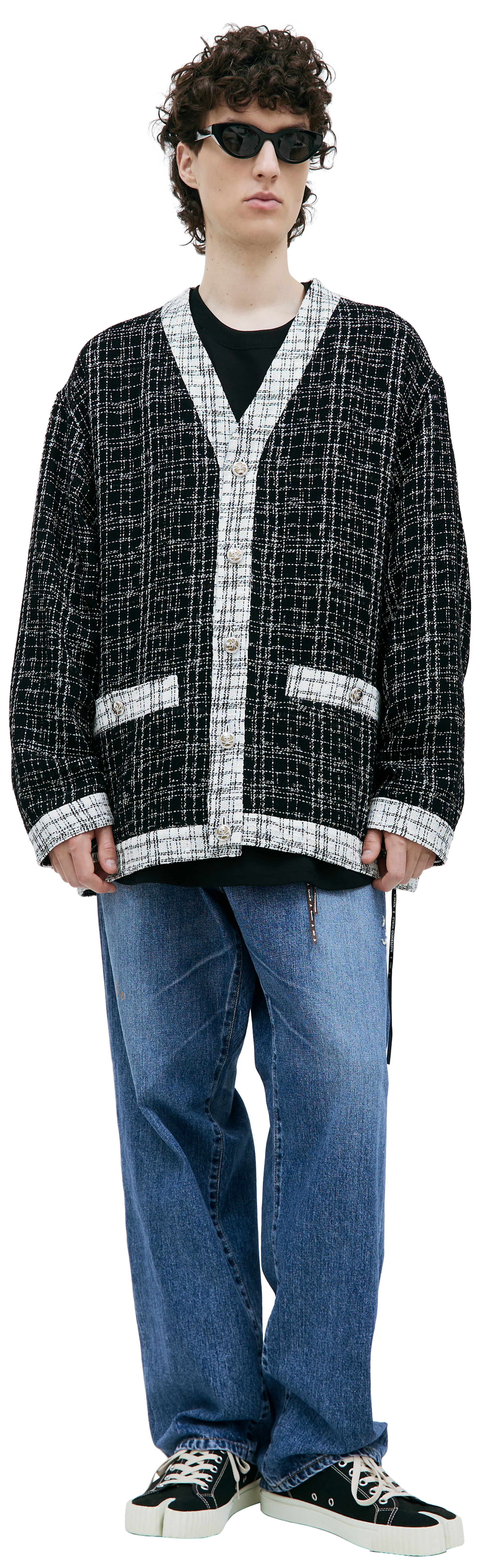 Mastermind WORLD Tweed Y-neck cardigan
