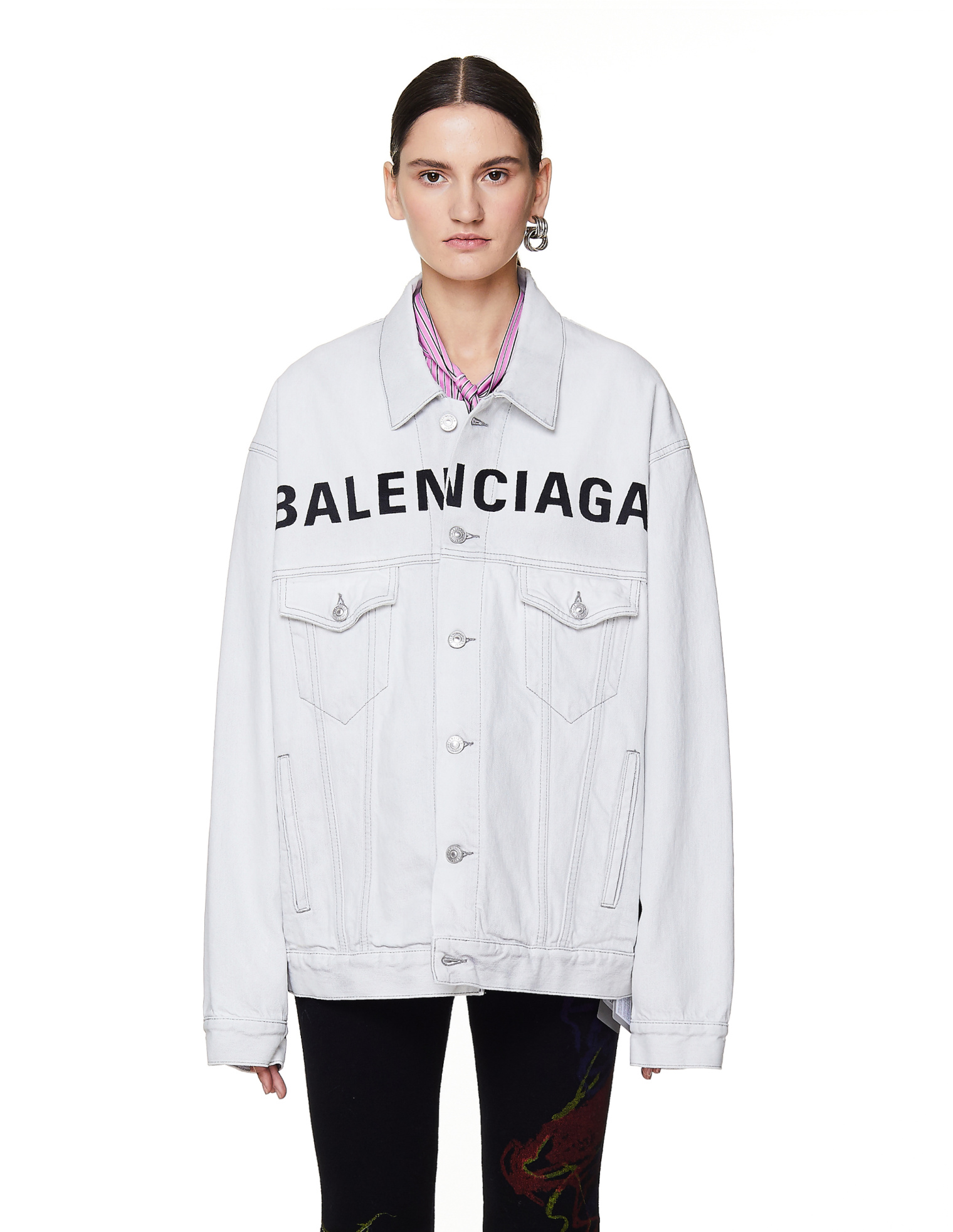 Balenciaga White Logo Denim Jacket