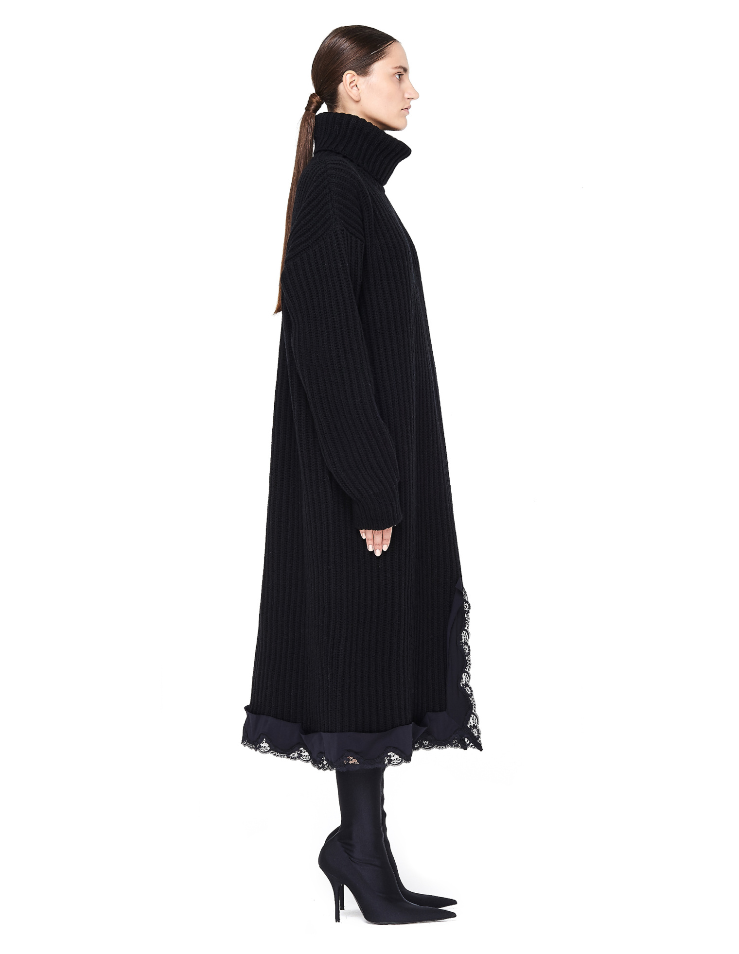 Balenciaga Lace Trimmed Ribbed Turtleneck Dress
