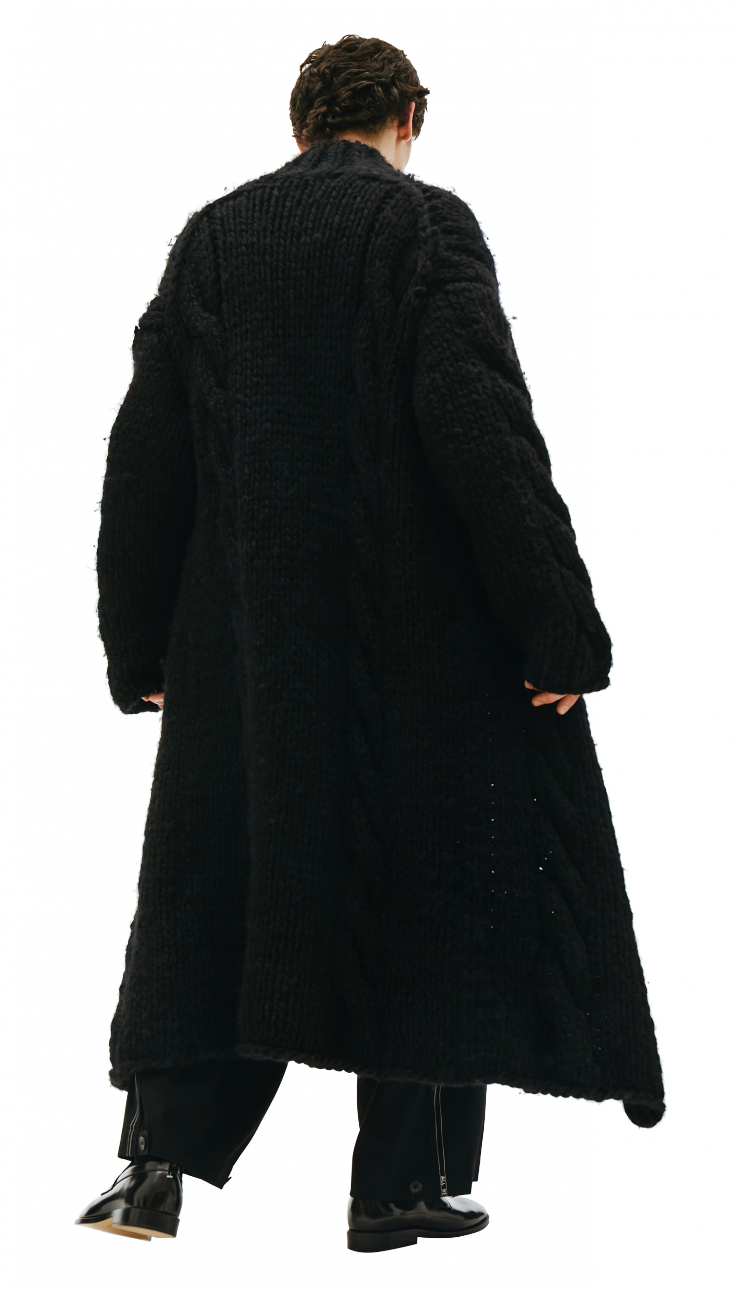Buy Yohji Yamamoto men black chunky knit long cardigan coat for 