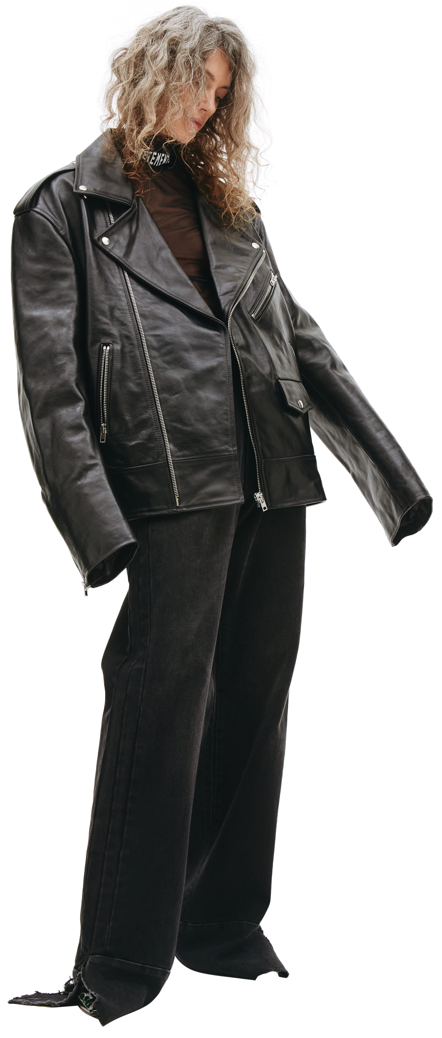 Buy VETEMENTS women black leather biker jacket for €1,475 online 