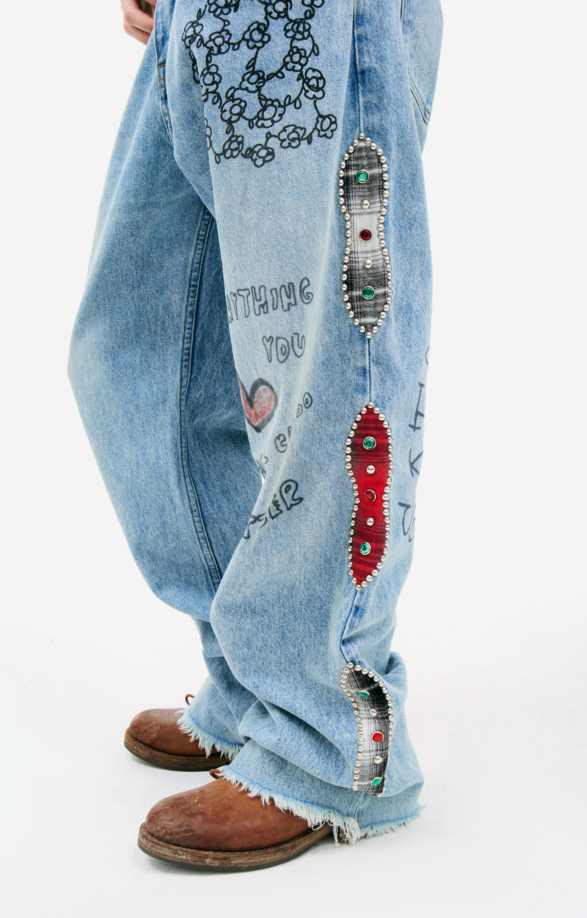 Satoshi Nakamoto Jeans with plaid panels