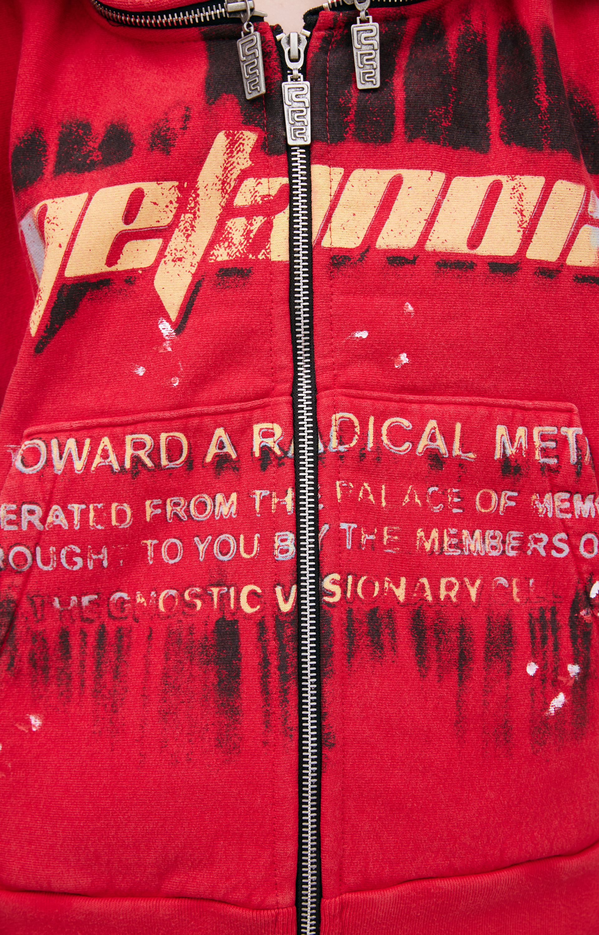 RRR123 Red zip-up hoodie