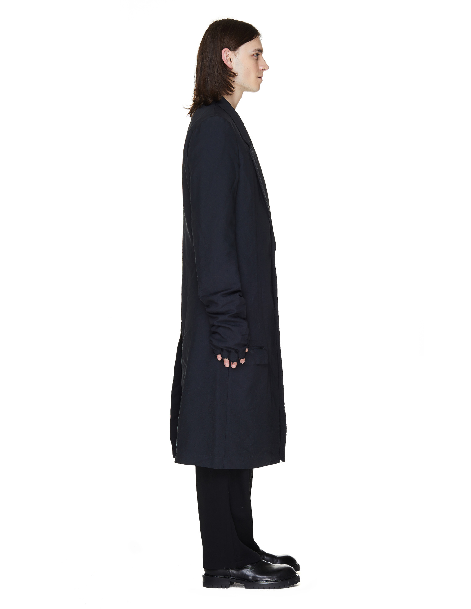 Comme des Garcons Homme plus Серый плащ с перчатками на рукавах