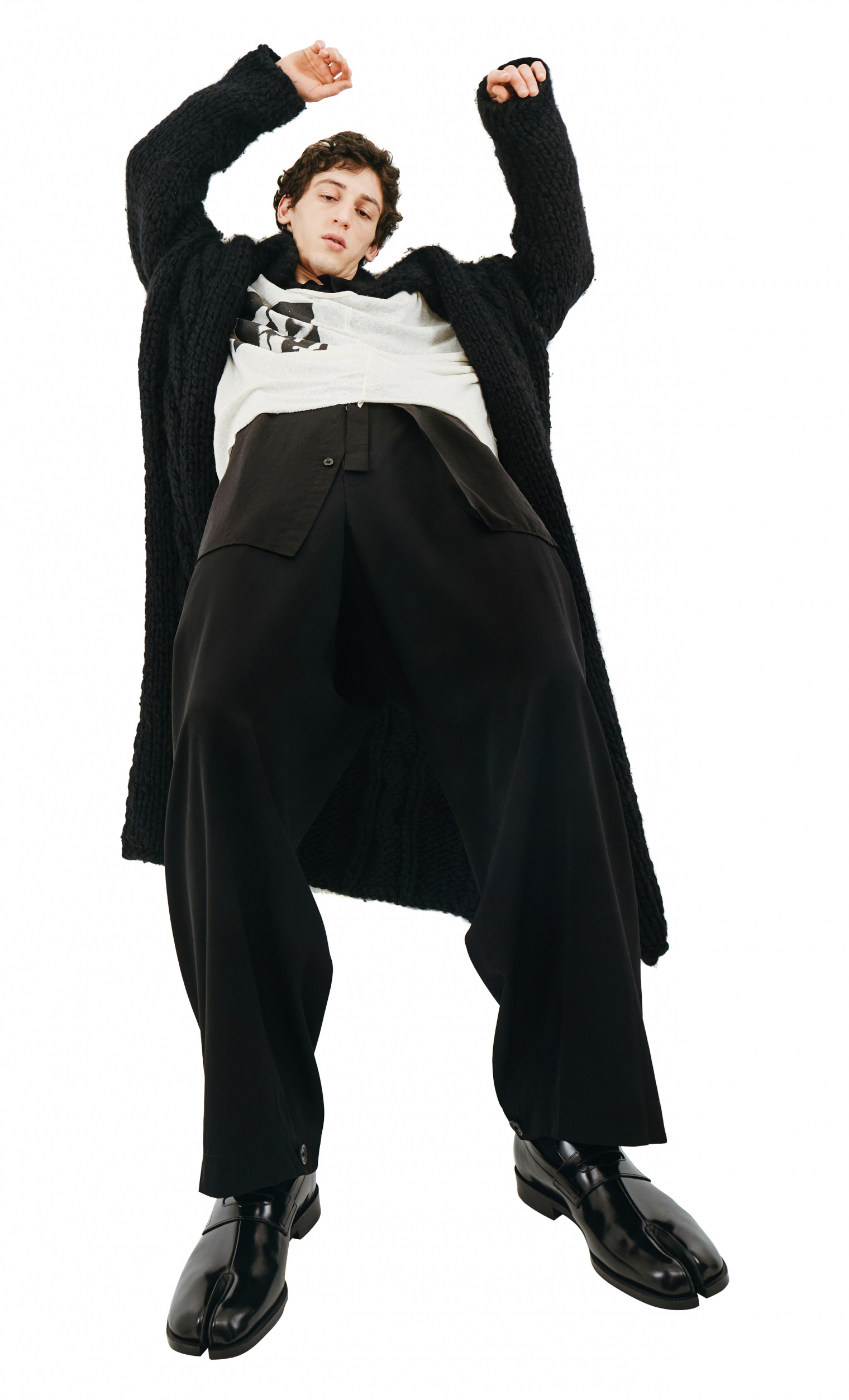 Buy Yohji Yamamoto men black chunky knit long cardigan coat for 
