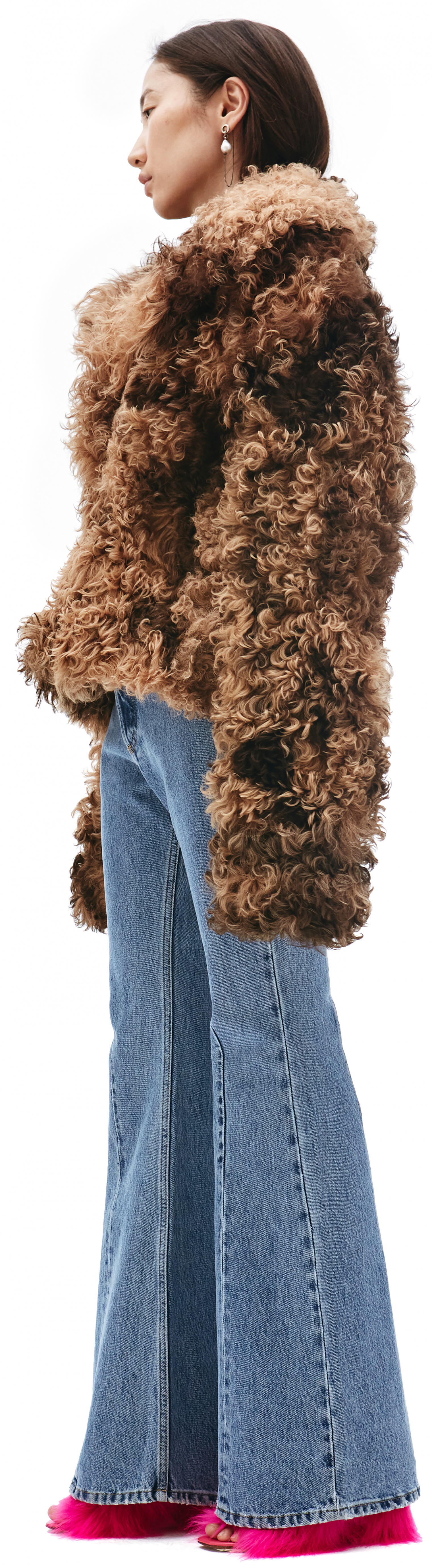 VETEMENTS Cropped Brown Sheepskin Fur Coat