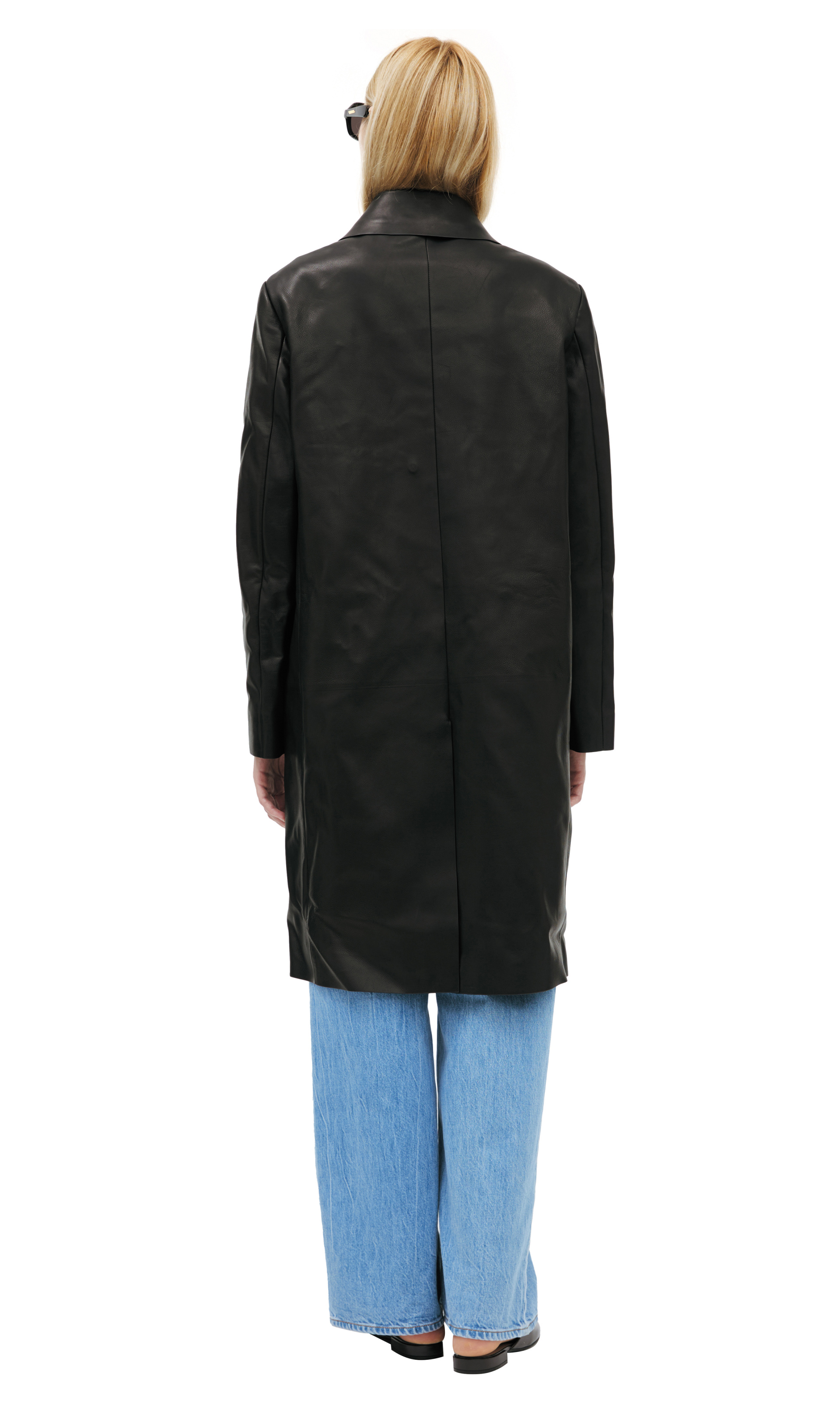 The Row Cintia Leather coat with a turn down collar