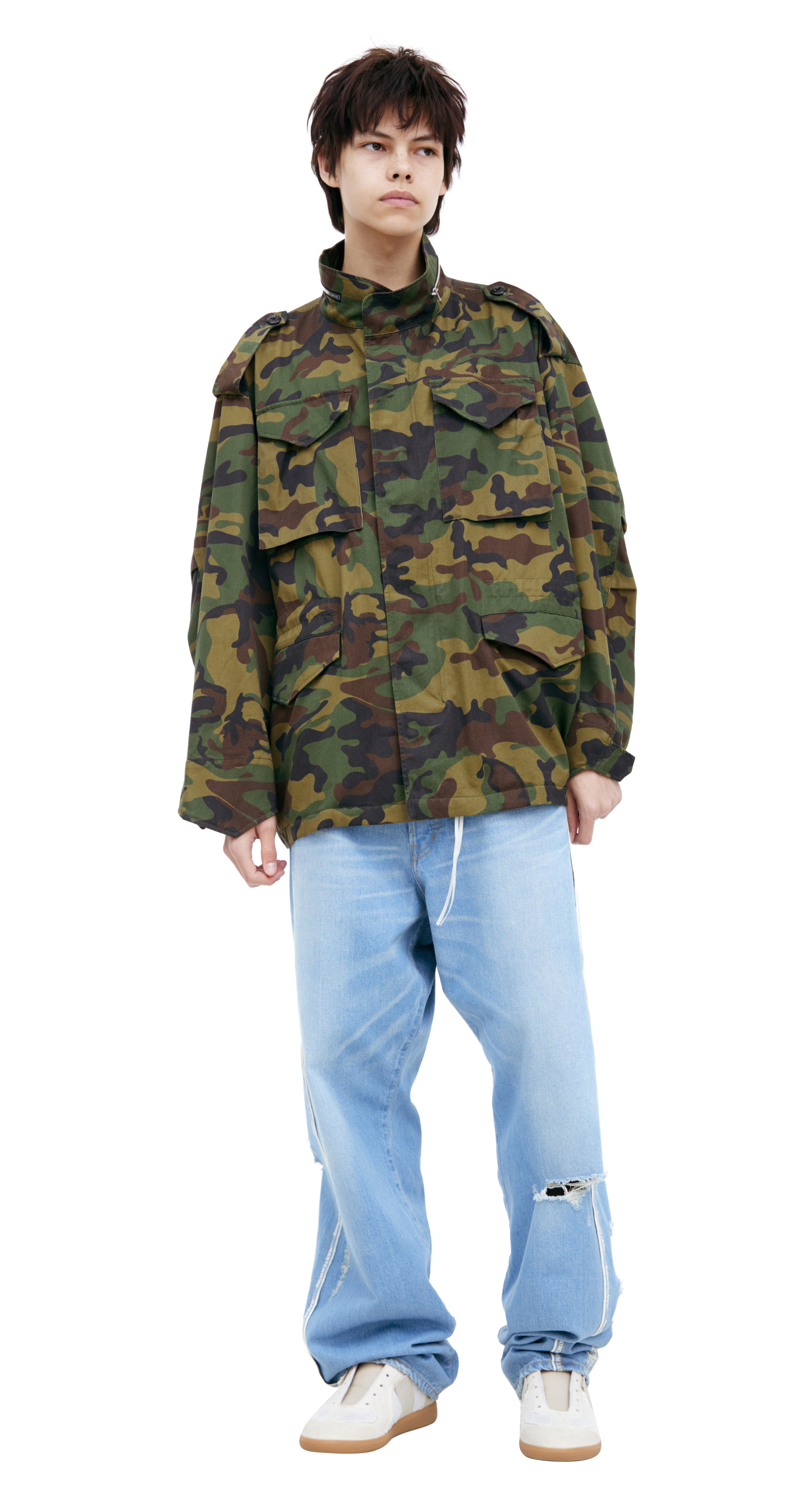 Buy Raf Simons men black denim shorts with a patch for $715