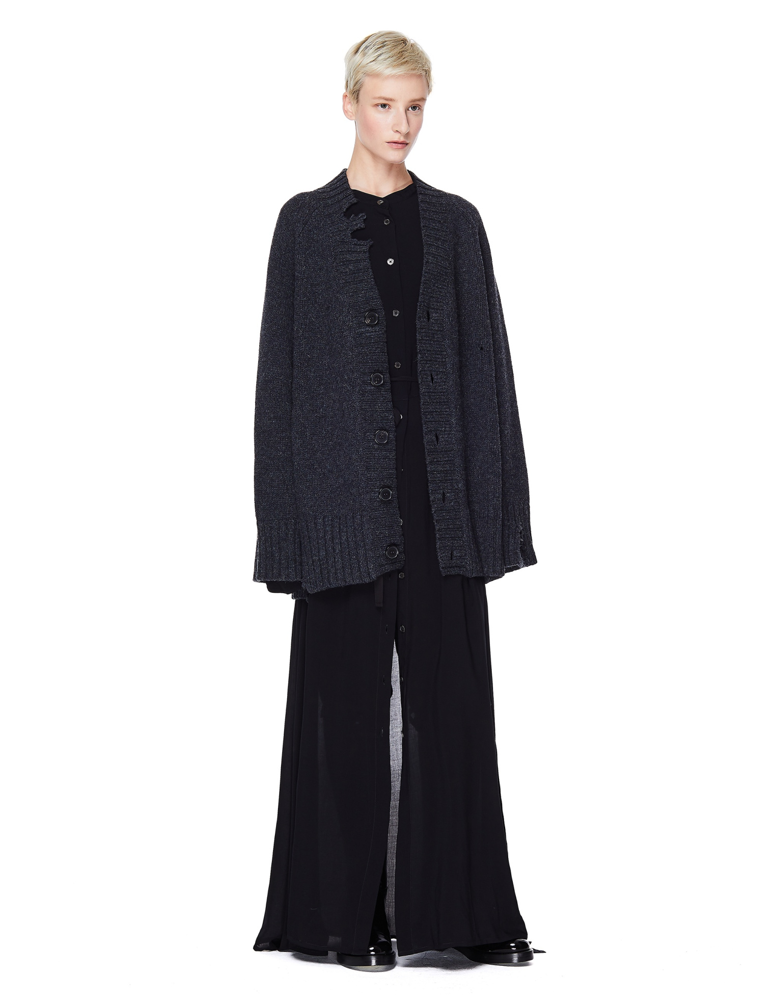 Maison Margiela Grey Wool Distressed Cardigan