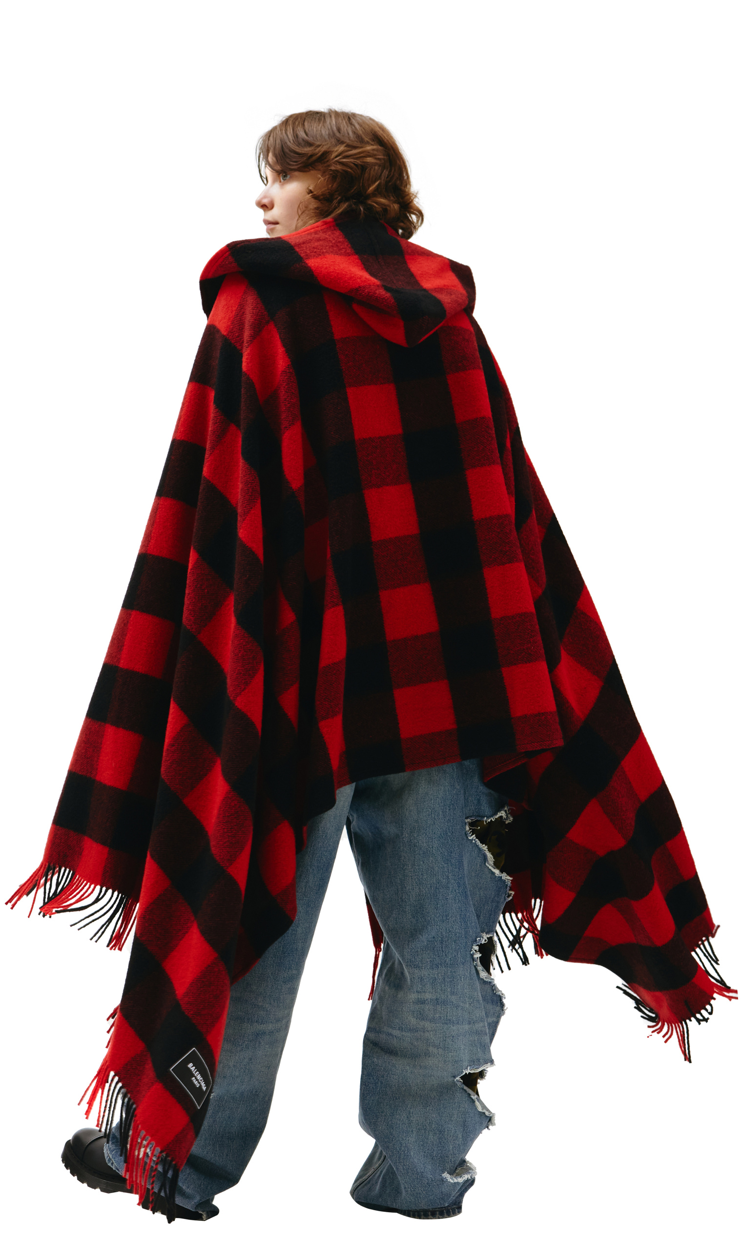 Balenciaga Black & Red Hooded Poncho