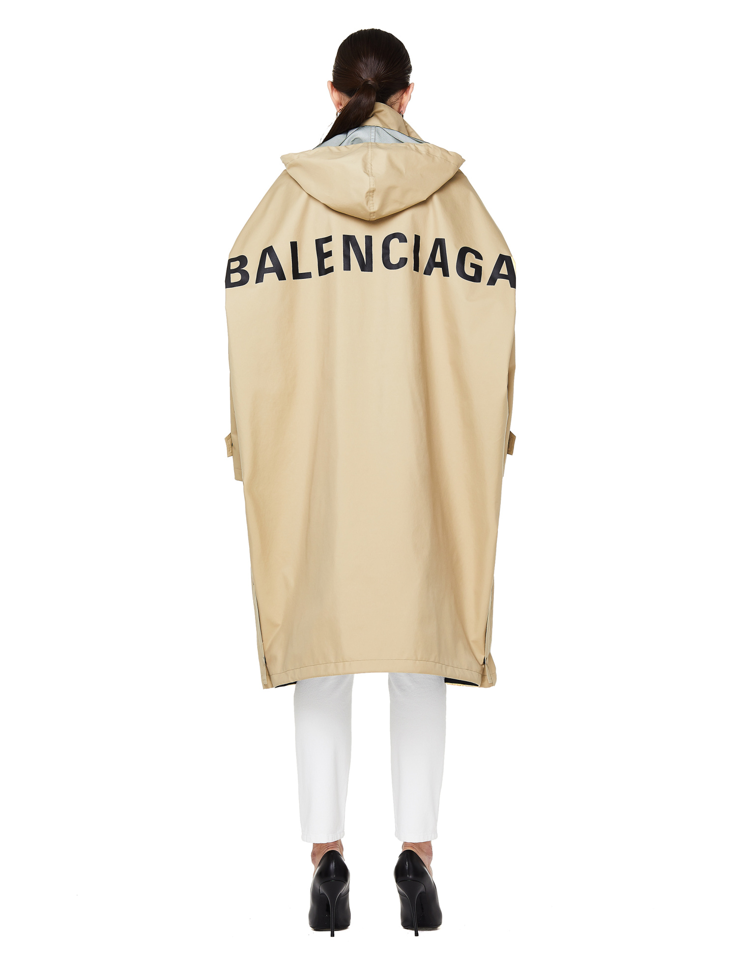 Balenciaga Beige Logo Printed Opera Raincoat