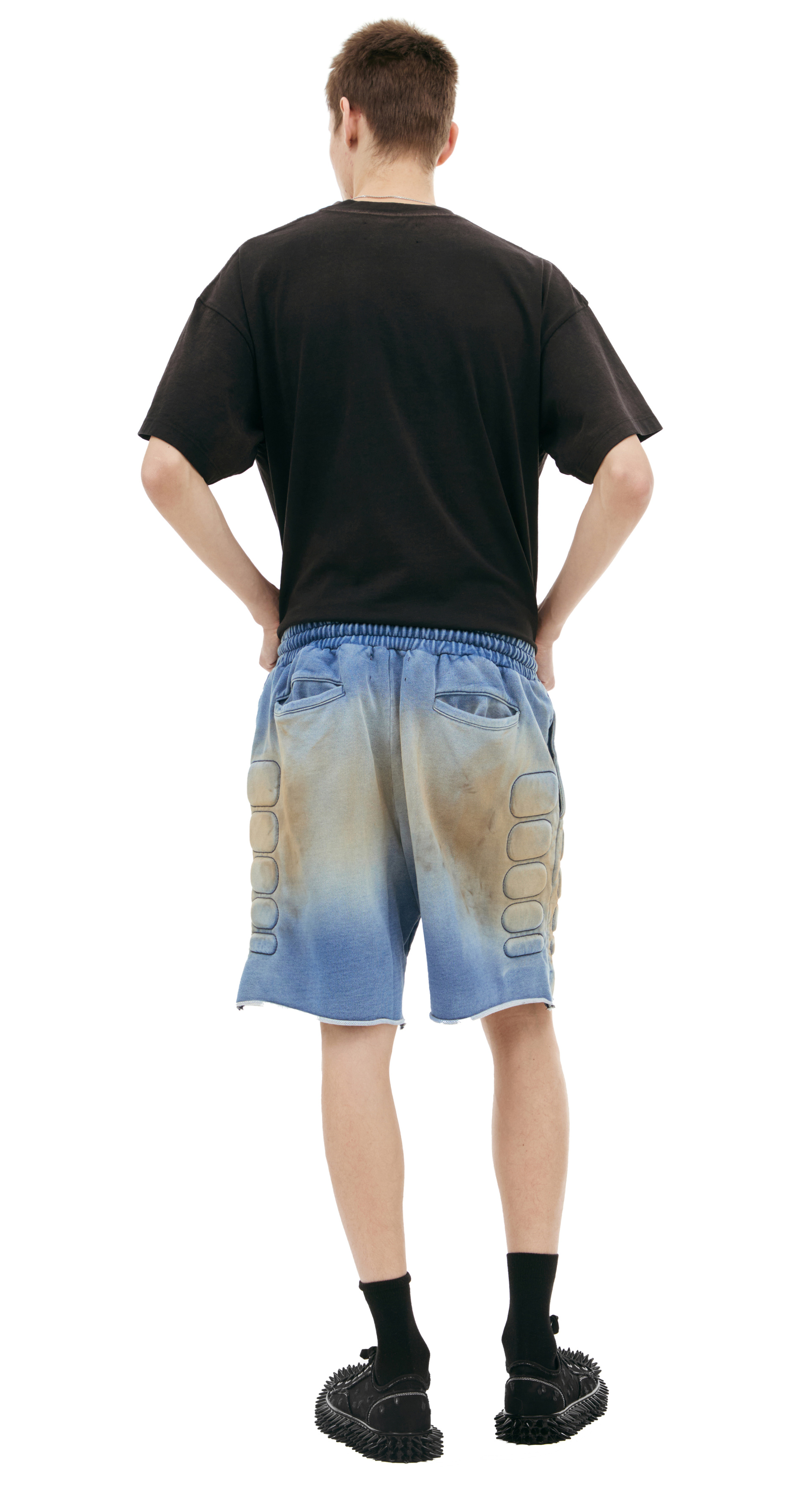 Satoshi Nakamoto Denim shorts with a distressed effect