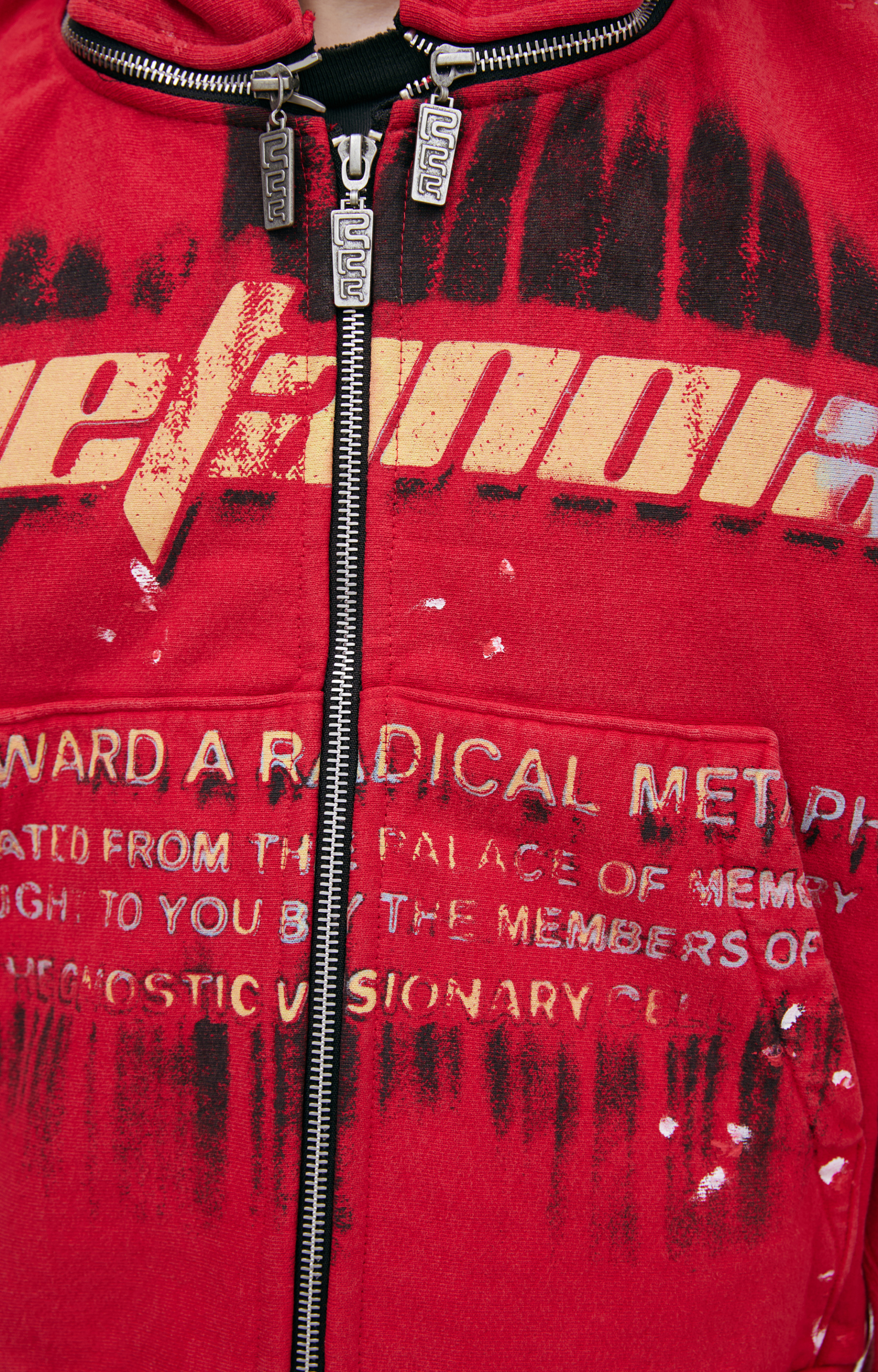 RRR123 Red zip-up hoodie