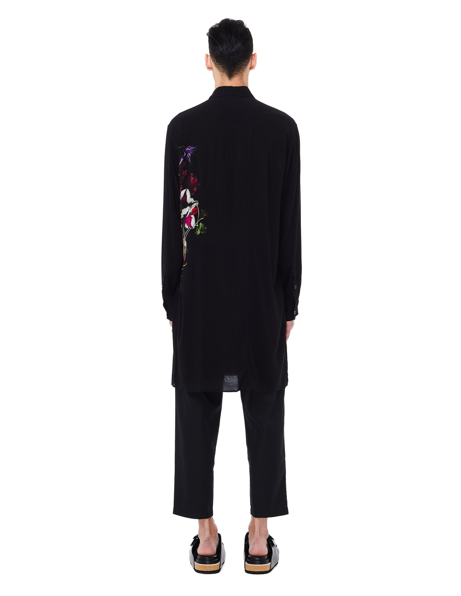Yohji Yamamoto Удлиненная черная рубашка с принтом