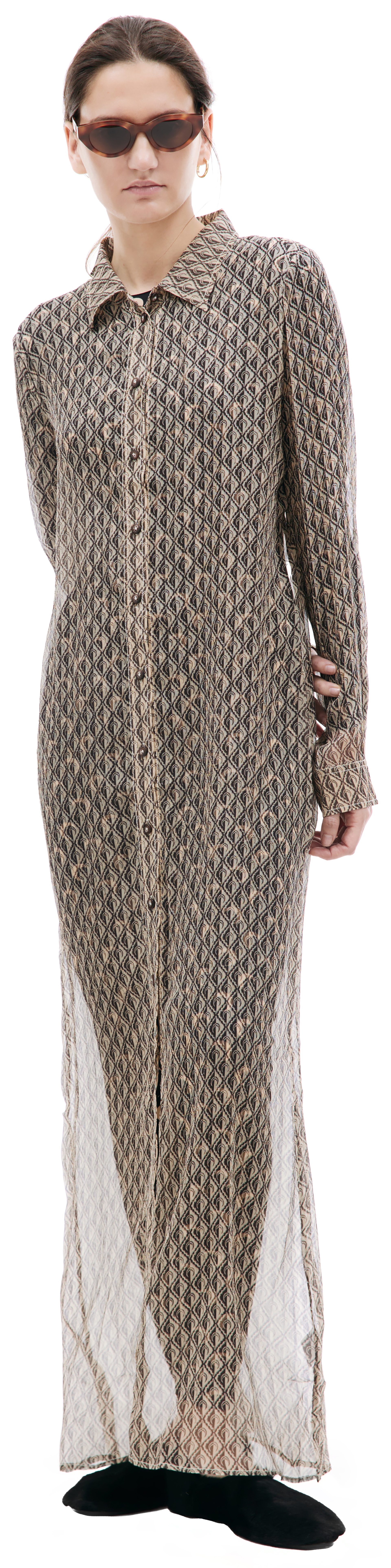 MARINE SERRE Beige Moon logo silk dress