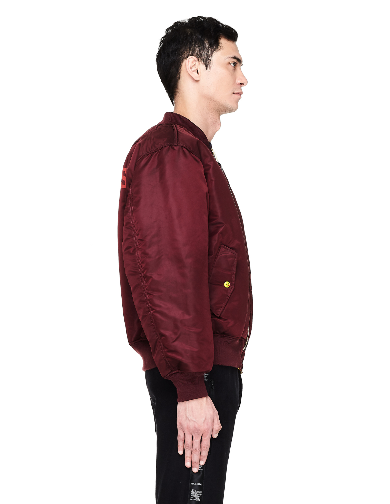 VETEMENTS Men\'s Burgundy Reversible Logo Bomber Jacket
