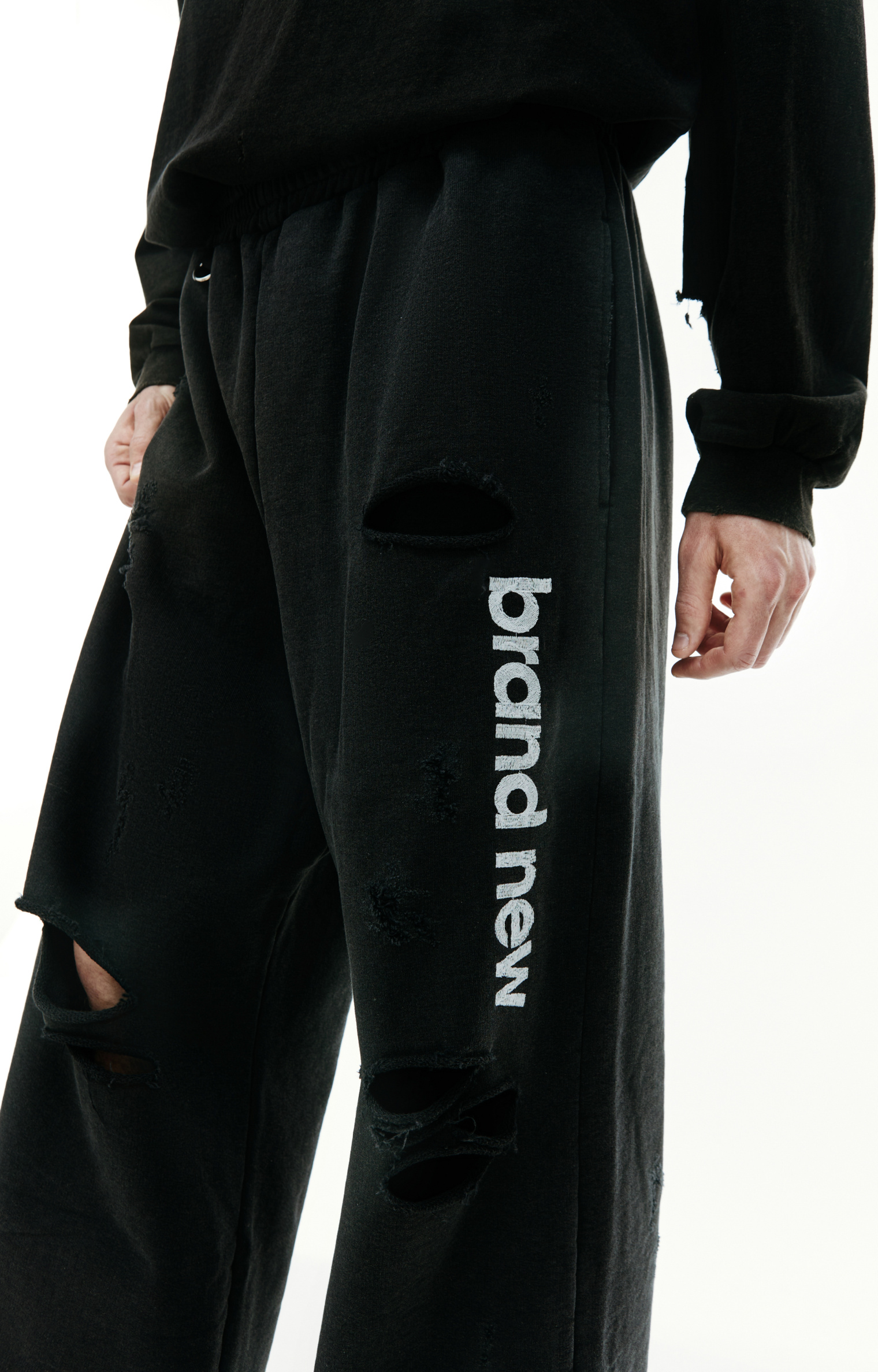 Buy Doublet men black destroyed sweatpants for $655 online on SV77