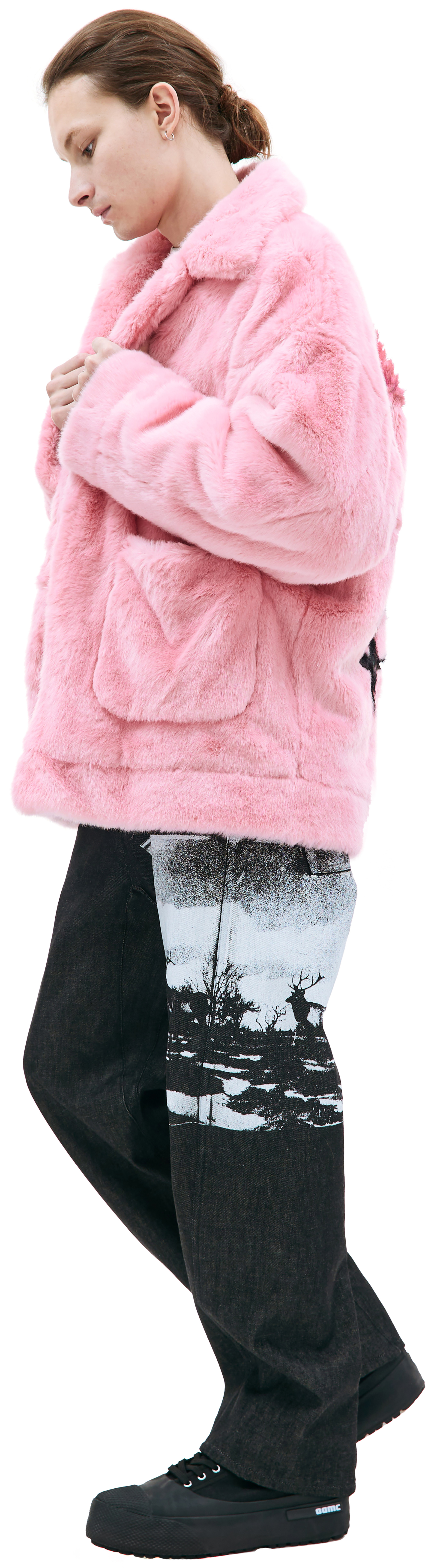 Doublet Pink hand-painted faux-fur jacket