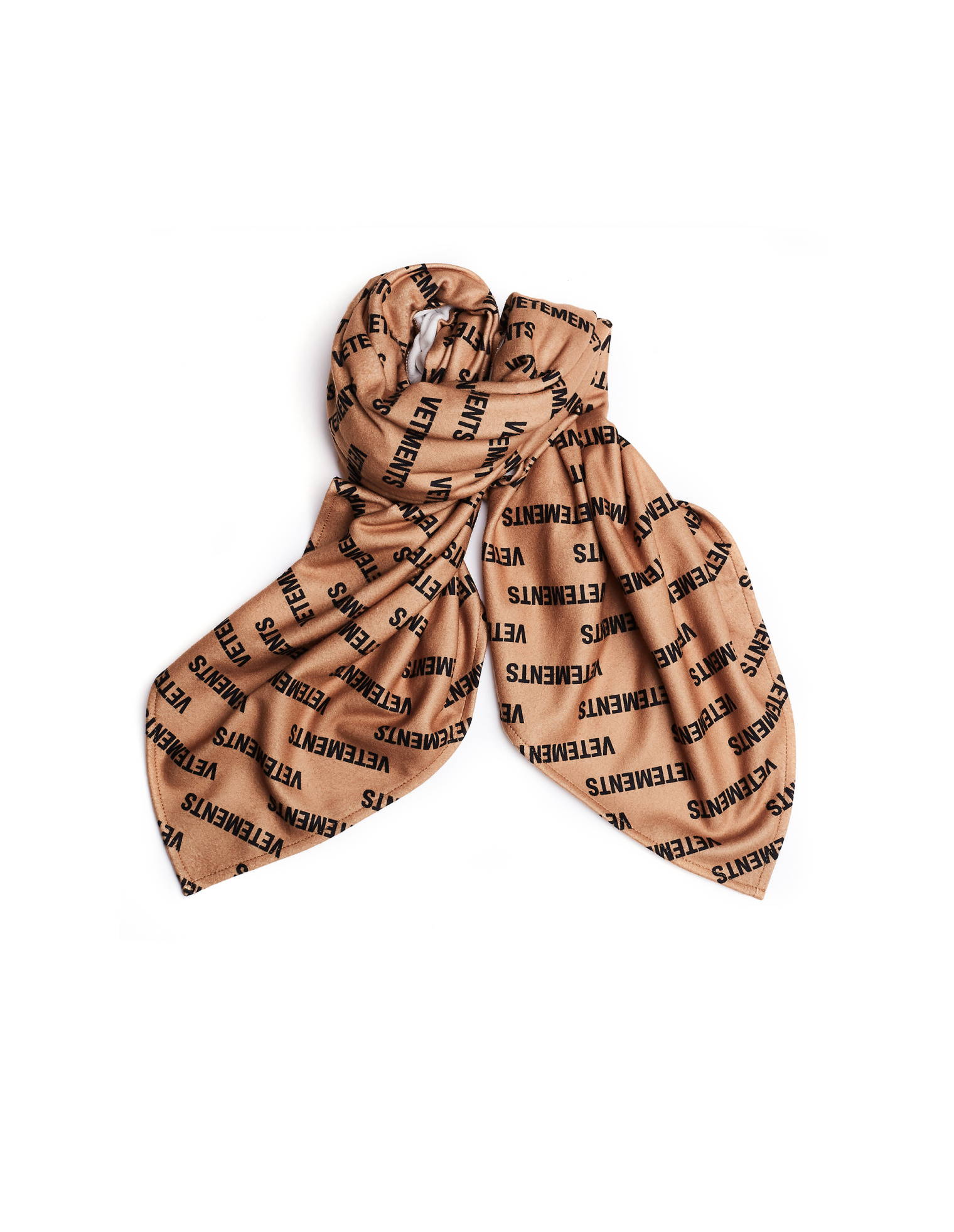 VETEMENTS Monogram-Printed Fleece Scarf in Beige