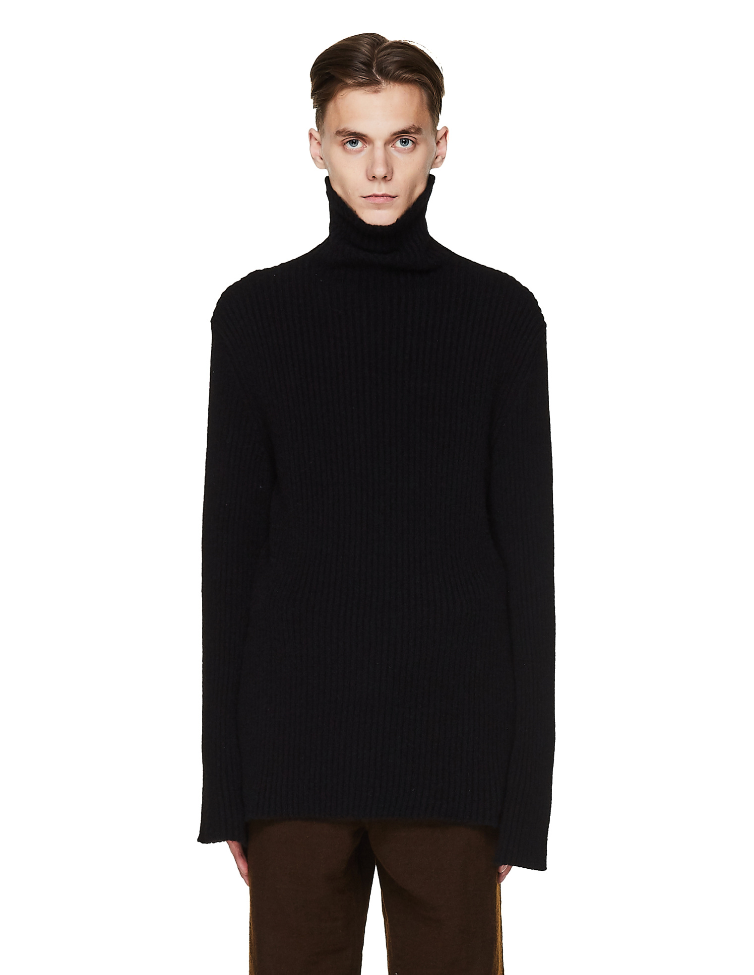 Ann Demeulemeester Black Wool & Silk Rib Knit Sweater