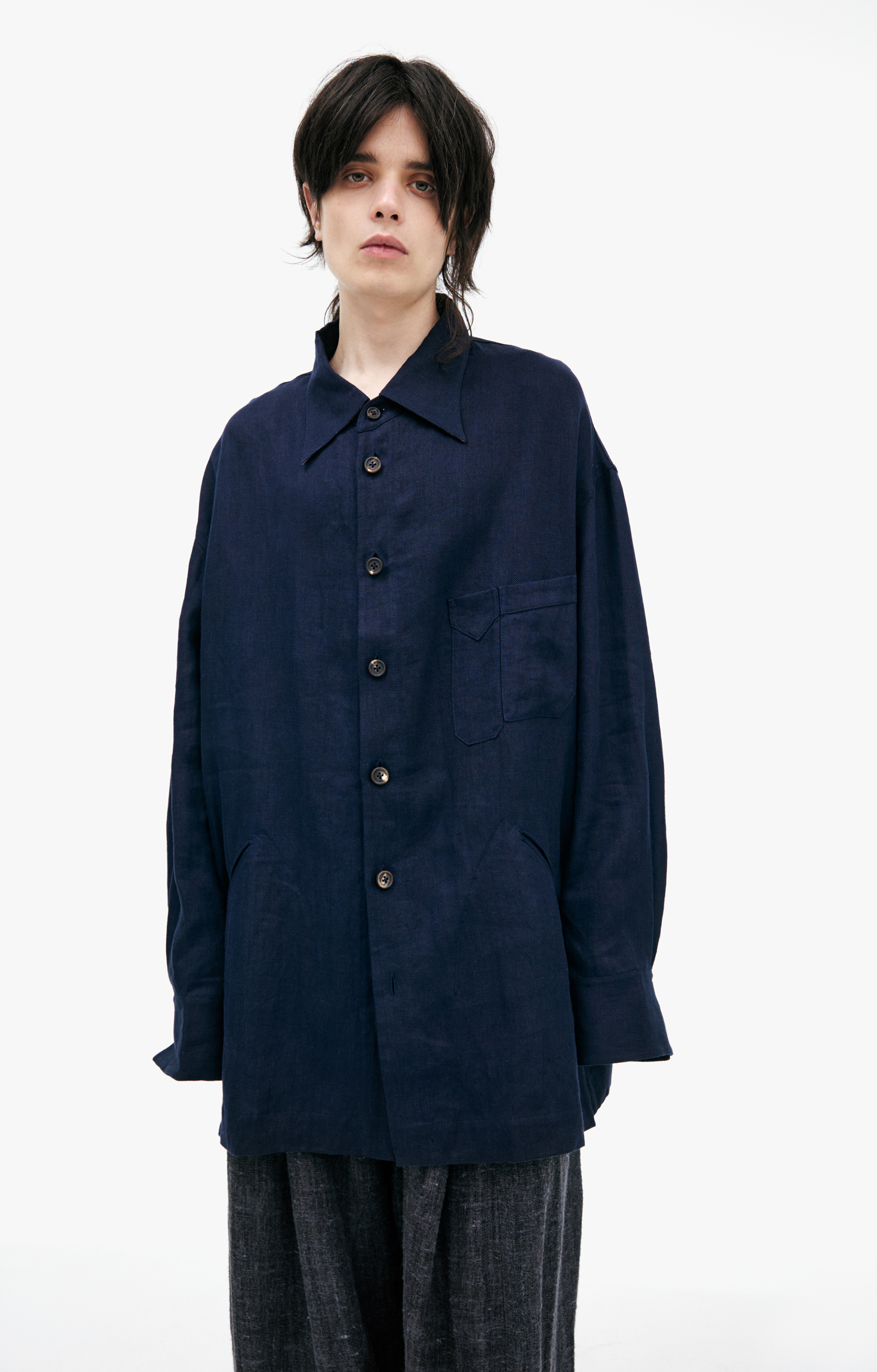 Ziggy Chen Рубашка-0M2520704 оверсайз, карман на груди, синяя
