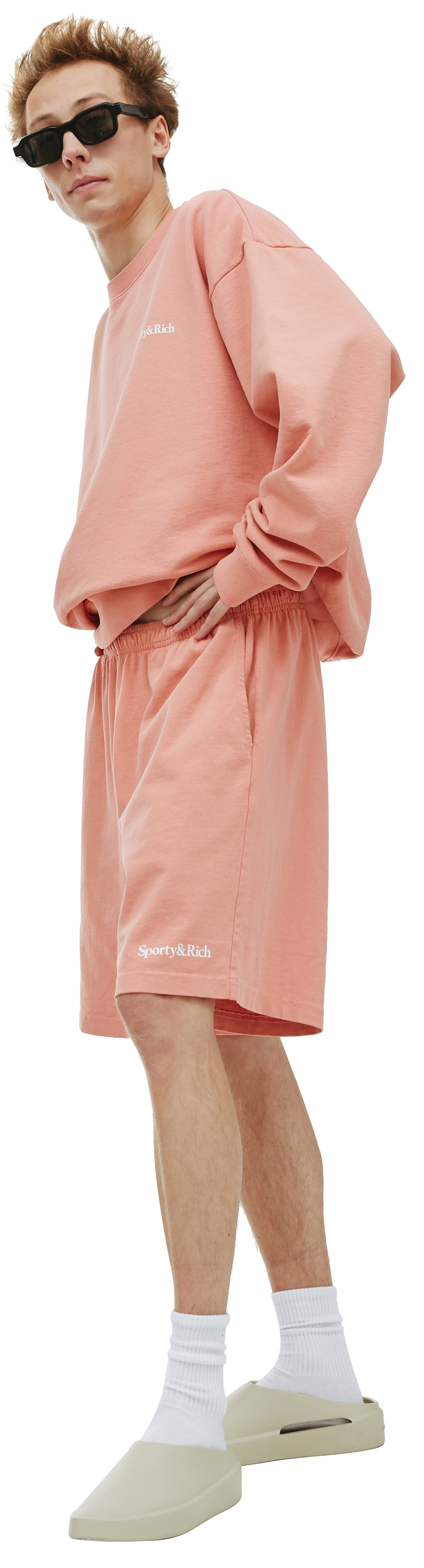 SPORTY & RICH Serif Logo Gym Shorts